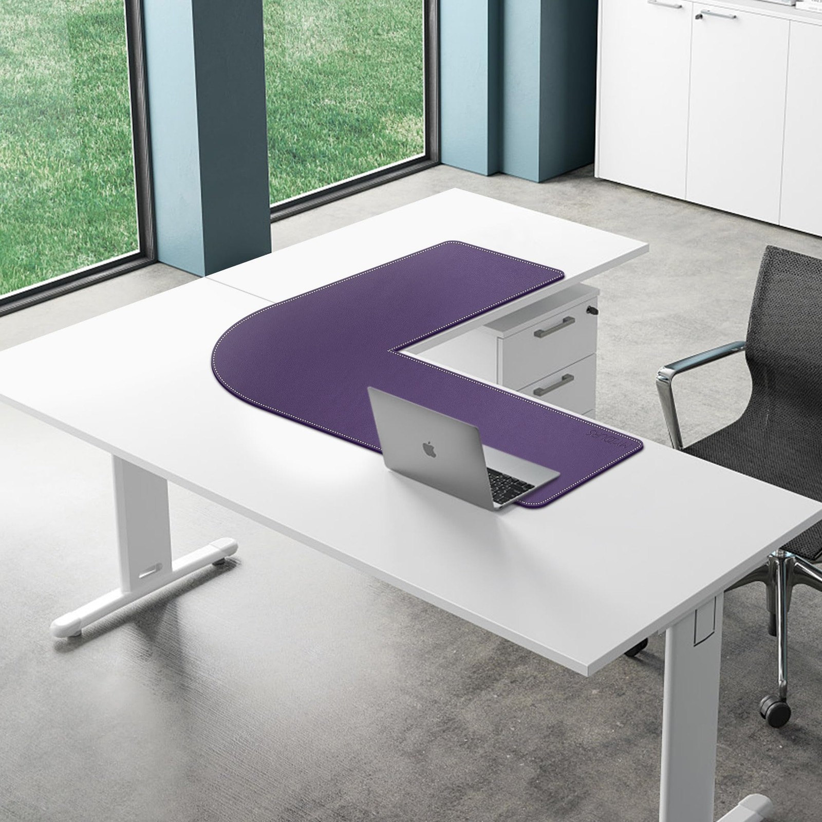 Mydours L Shaped Desk Mat, (38″+38) x 13″ Large PU Leather 38″ x 38″, Purple