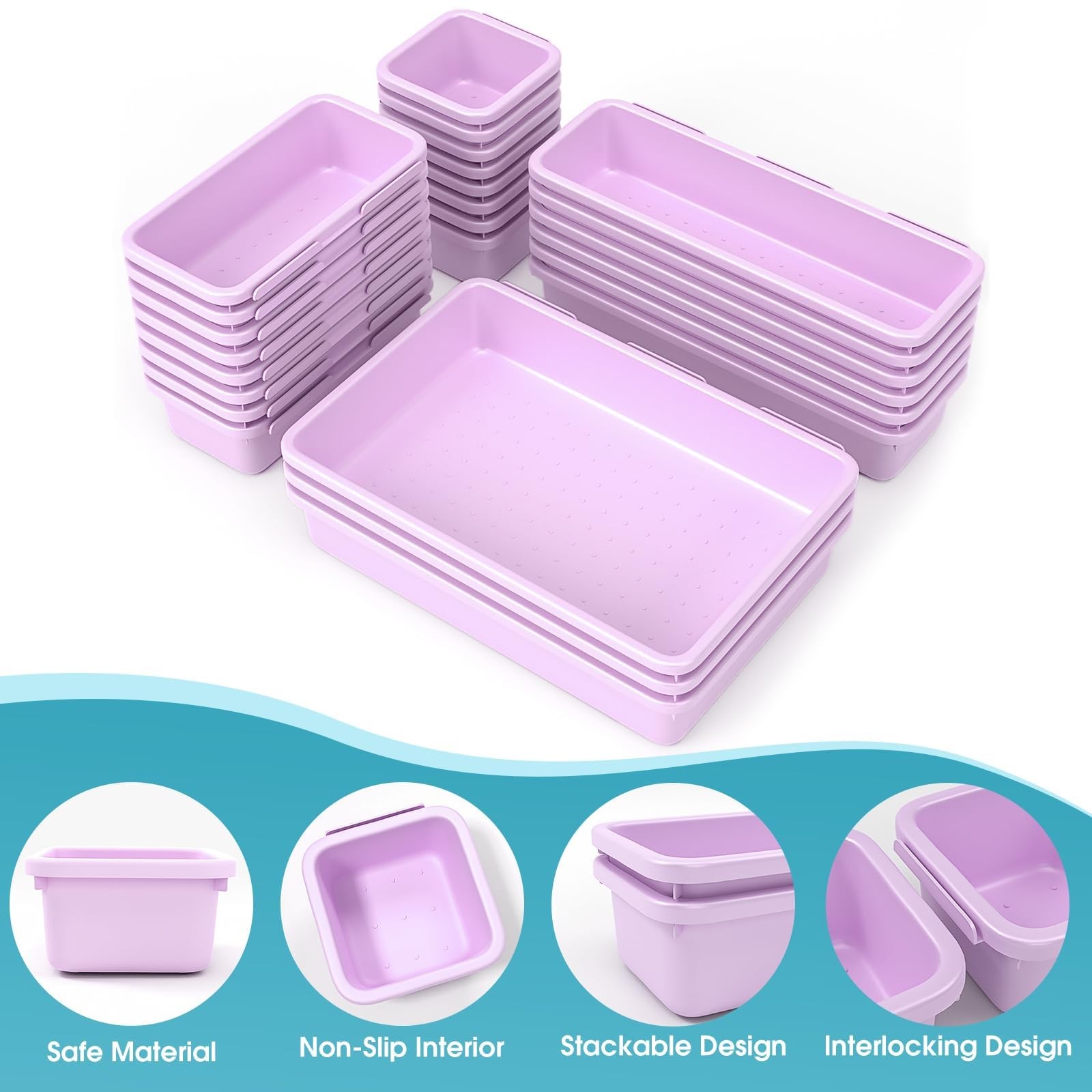 25 PCS Drawer Organizer Set, 4 Size Makeup Drawer Divider Organizer With Non-…