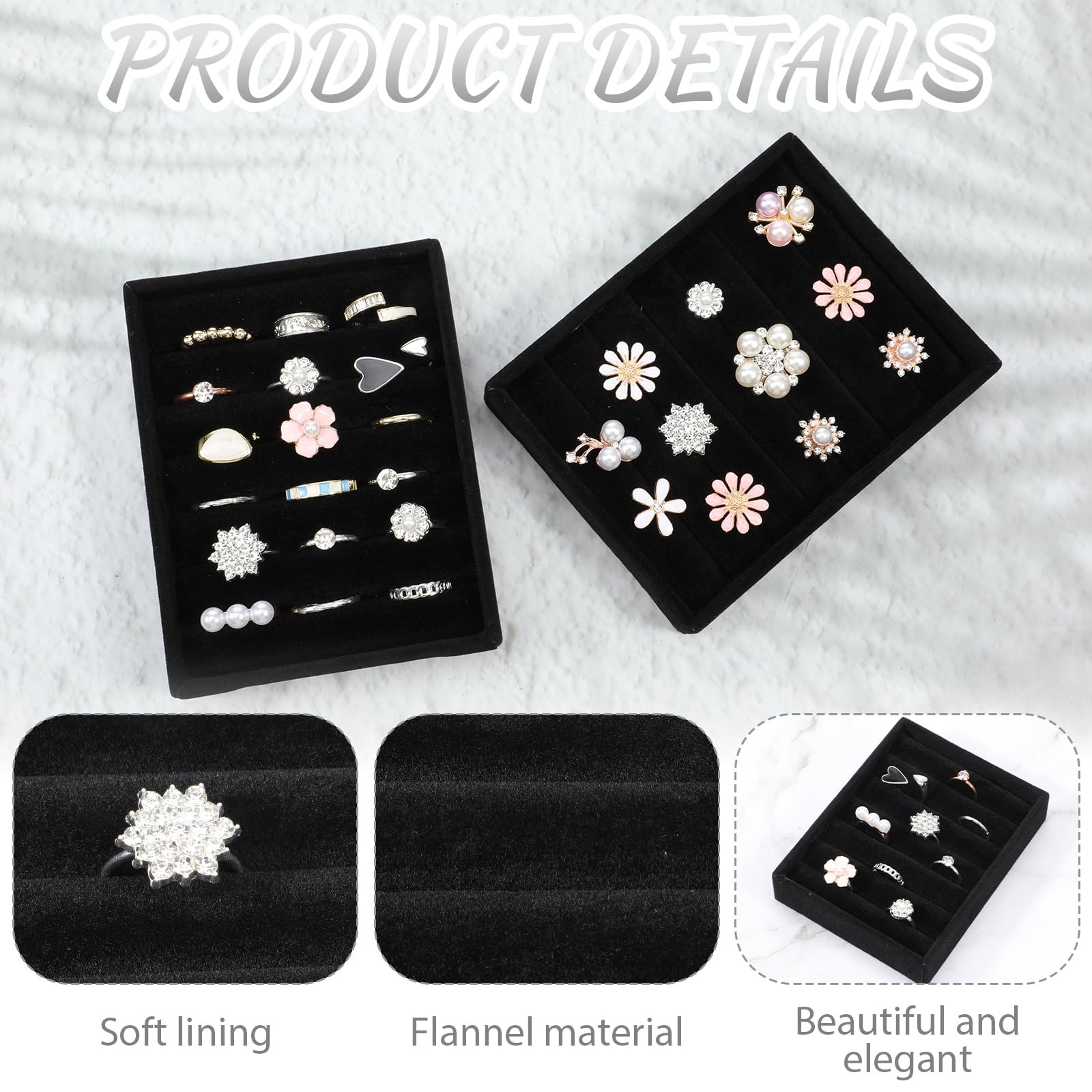 Xyembu 2 PCS Black Velvet Stackable Ring Organizer Tray, Earrings Display…