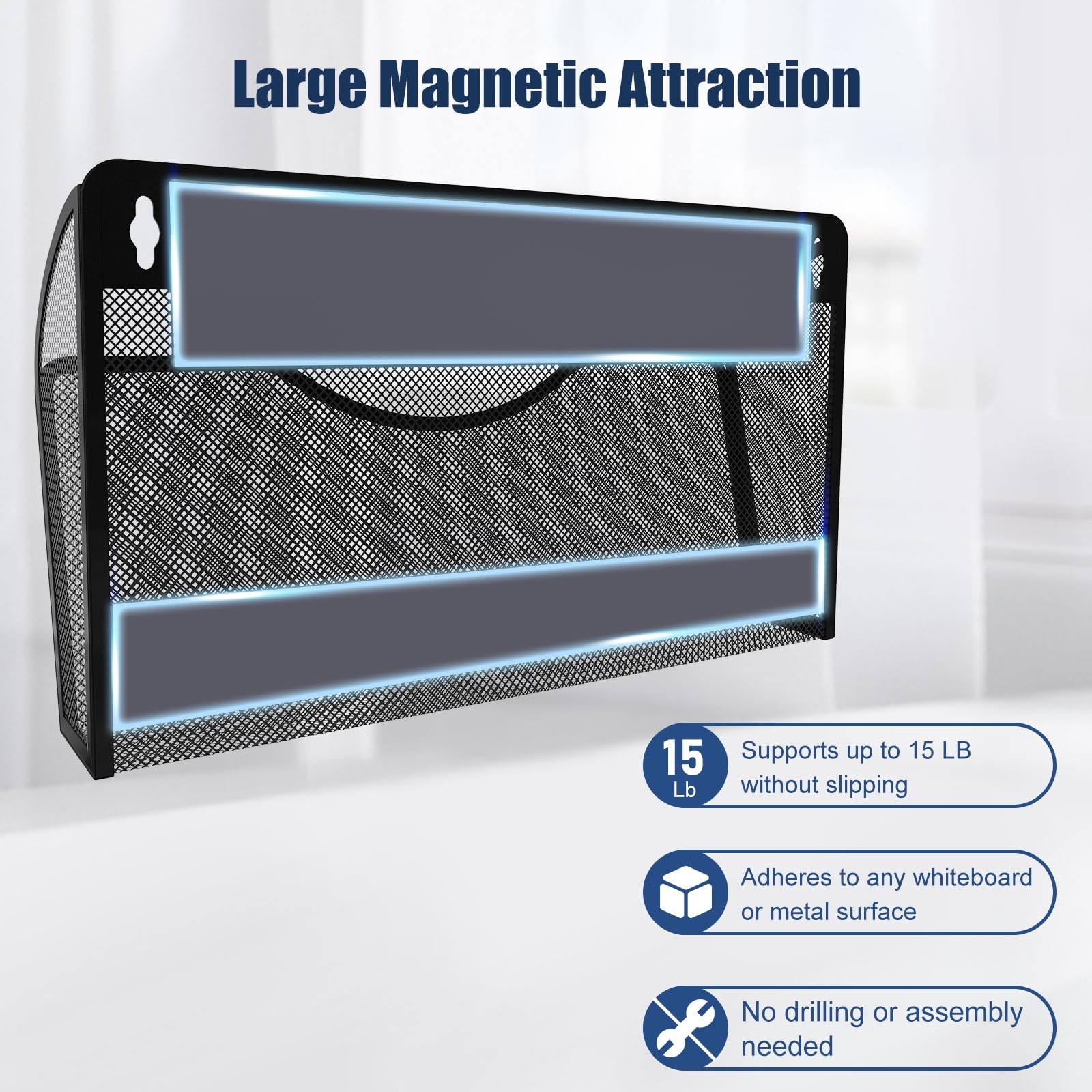 LQPAFZ Magnetic File Holder 2 Pockets Folder Organizer, Office Black