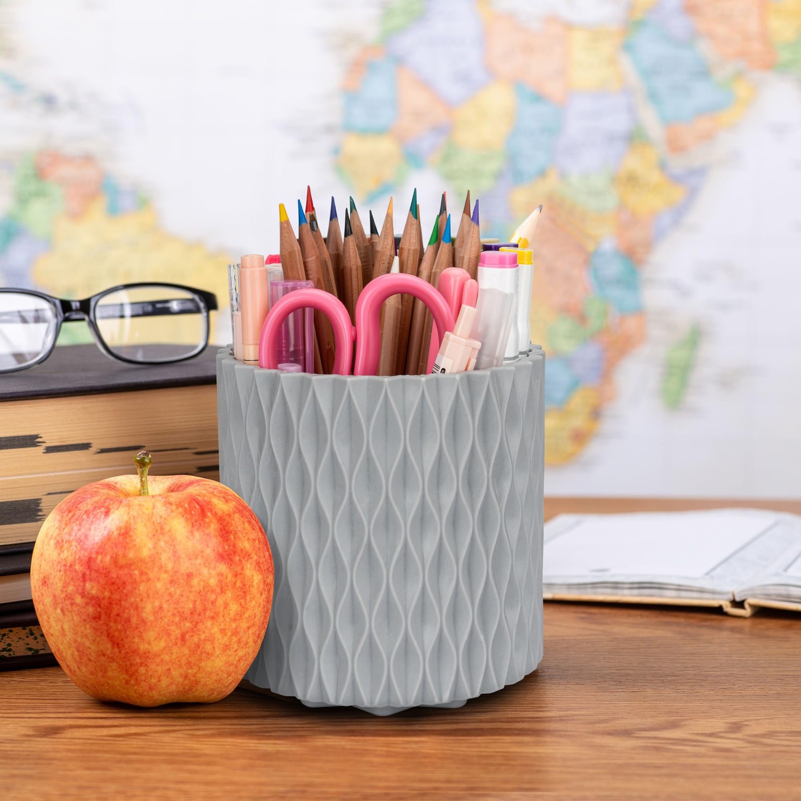 Pencil Holder – 360° Rotation, 5 Slot Desk Supplies For Women Office Aestheti…
