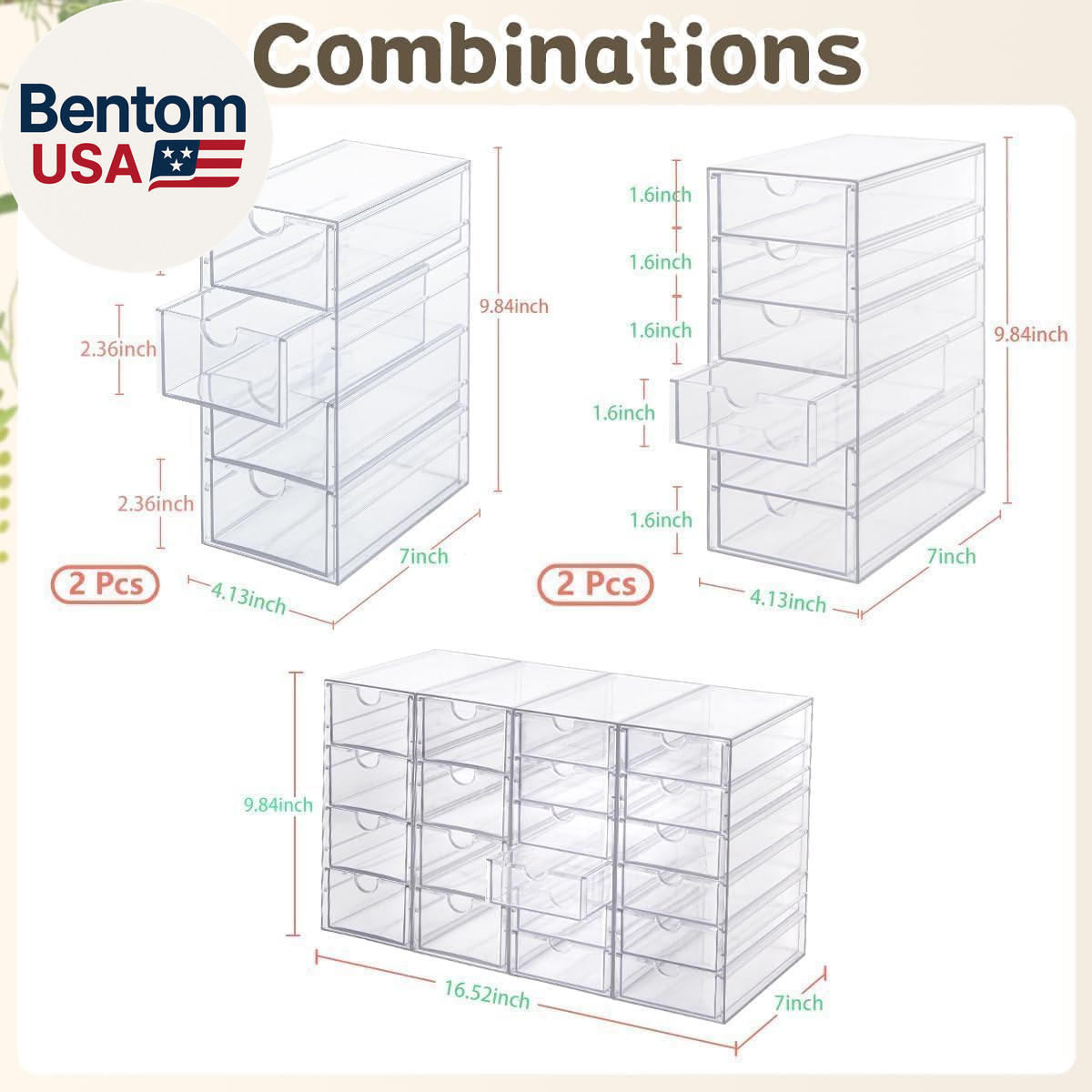 Acrylic Organizer with Drawers | 20 Drawers 4 Sets | Desk Organizer and Storage,