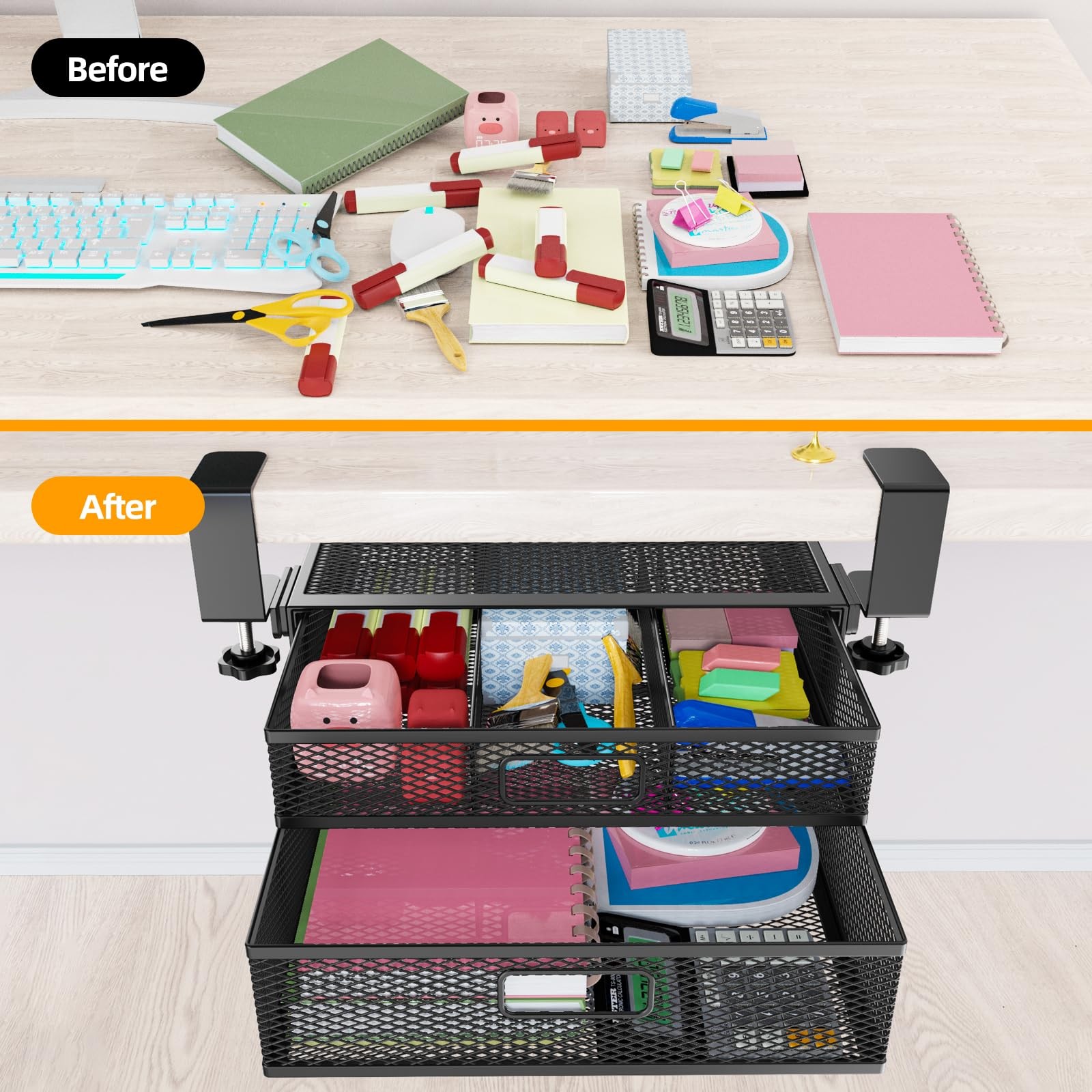 Cankm Under Desk Drawer Organizer No Drilling 2 Slide Out Black