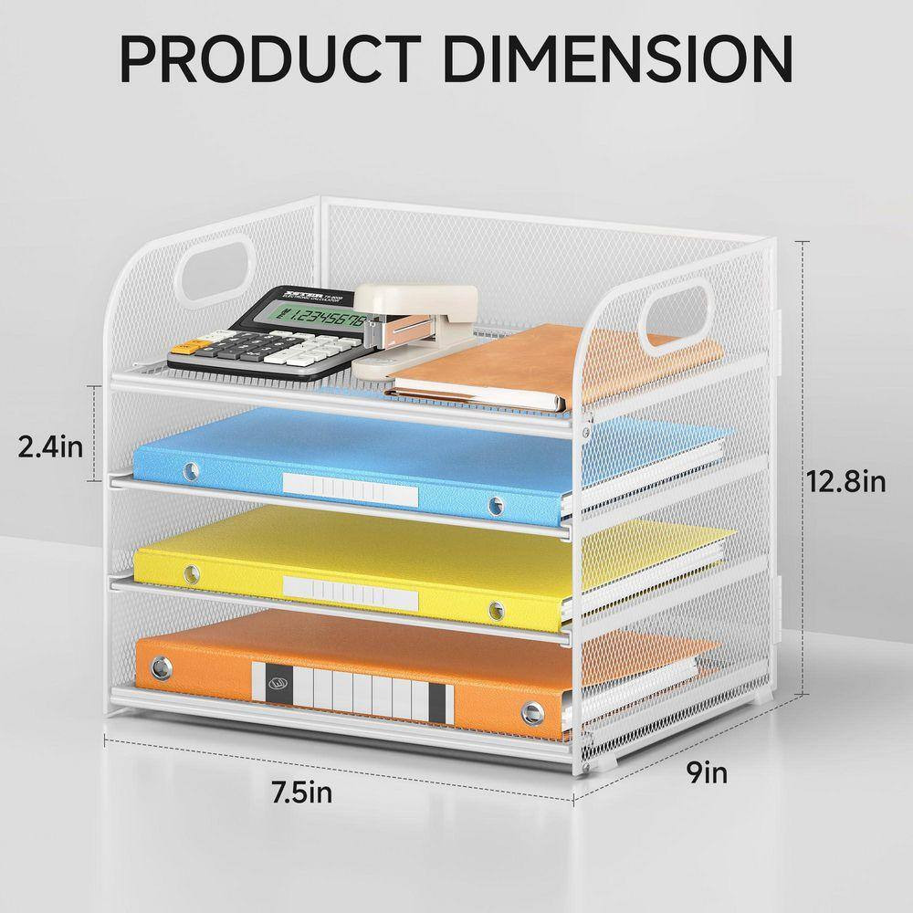 7.5 in X 12.8 in White Metal Organizer for Desk, 4-Tier Desk Organizer Tray, Mes