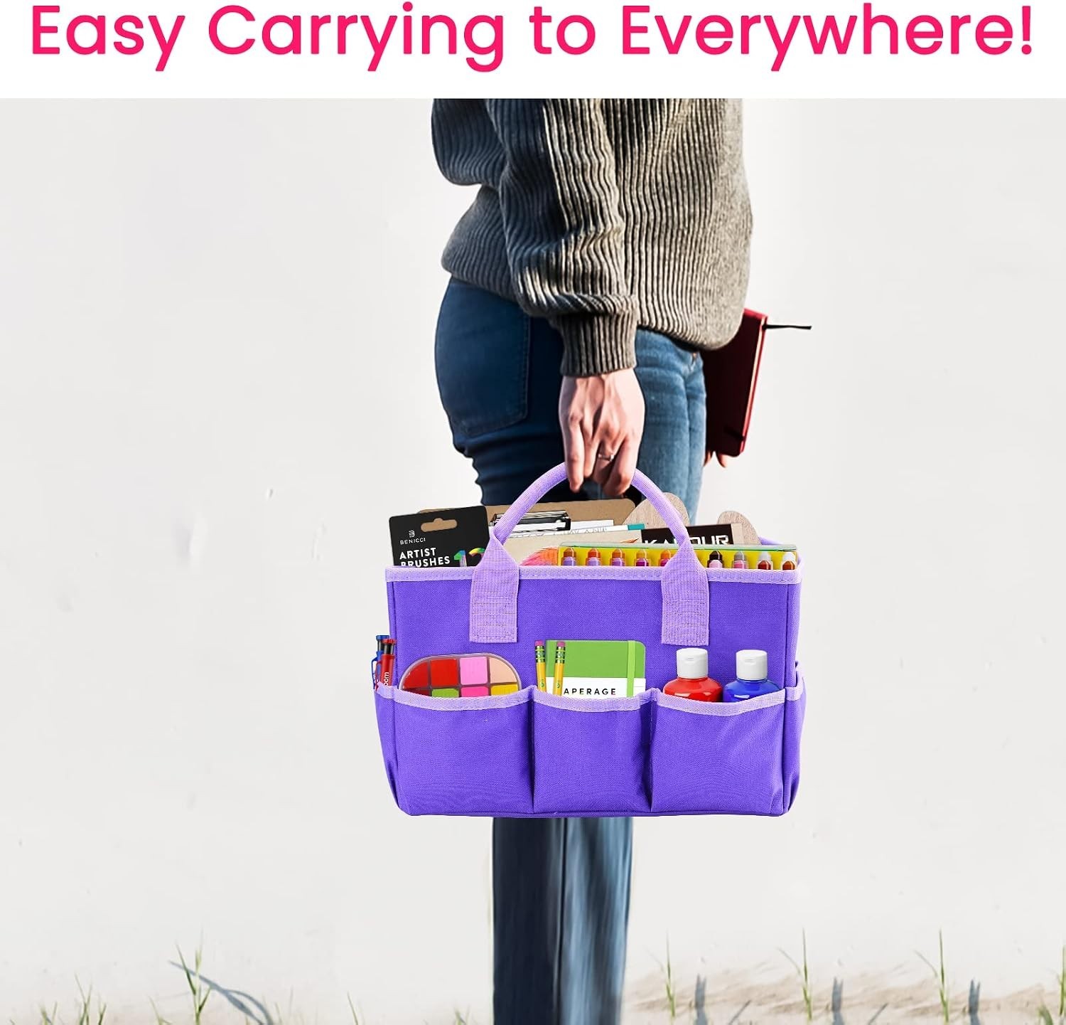 Desktop Tote and Organizer, Teacher Helper caddy Bag for Arts, Books, Station…