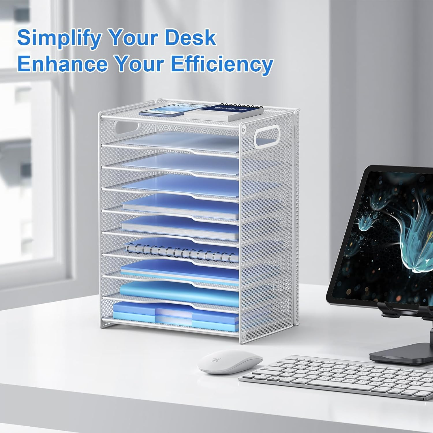 10 Tier Paper Organizer – Letter Tray Mesh Desk File Organizer