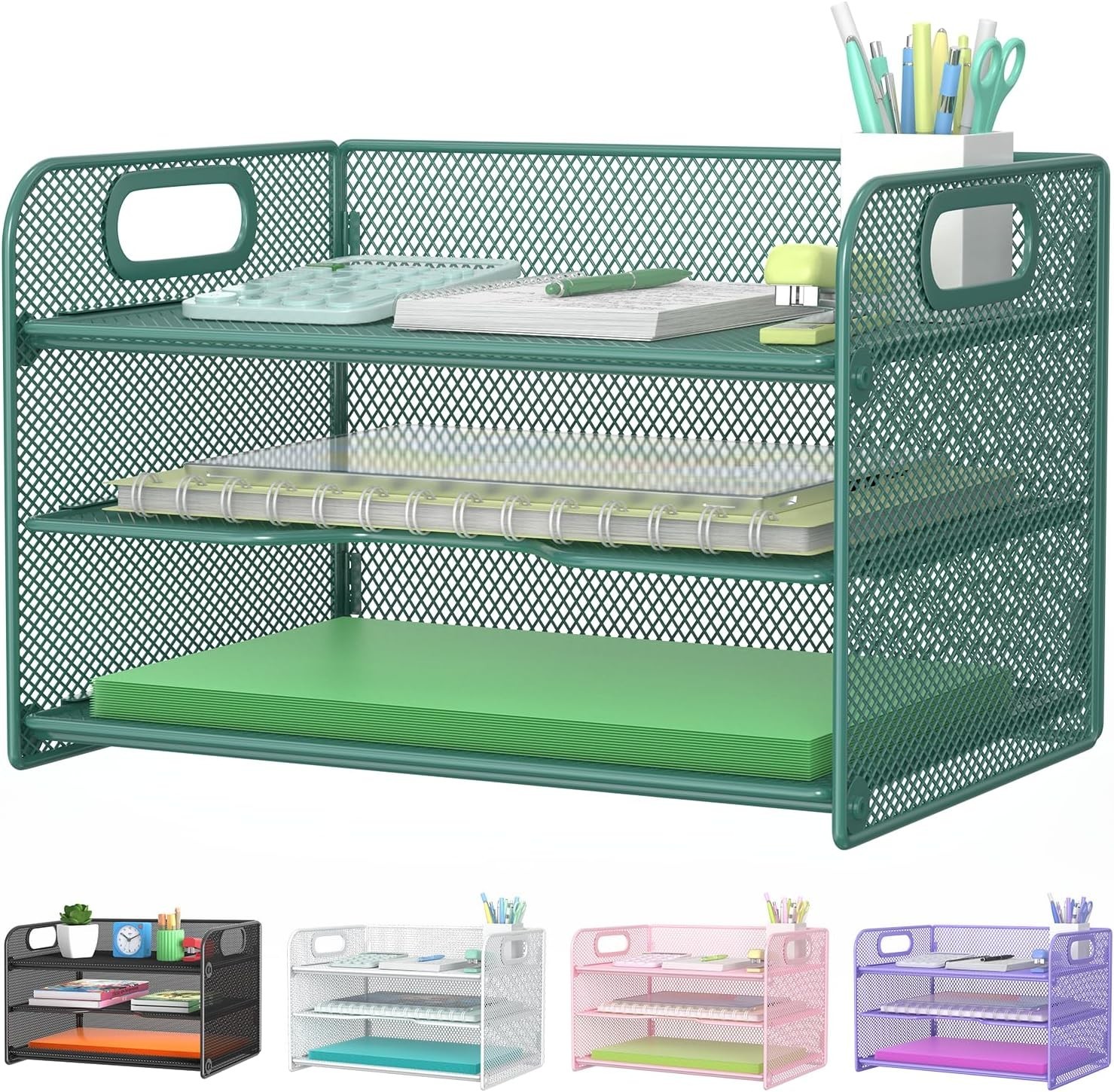 3 Tier Letter Tray Paper Organizer W/ Handle Mesh Desk Organizer Paper Sorter