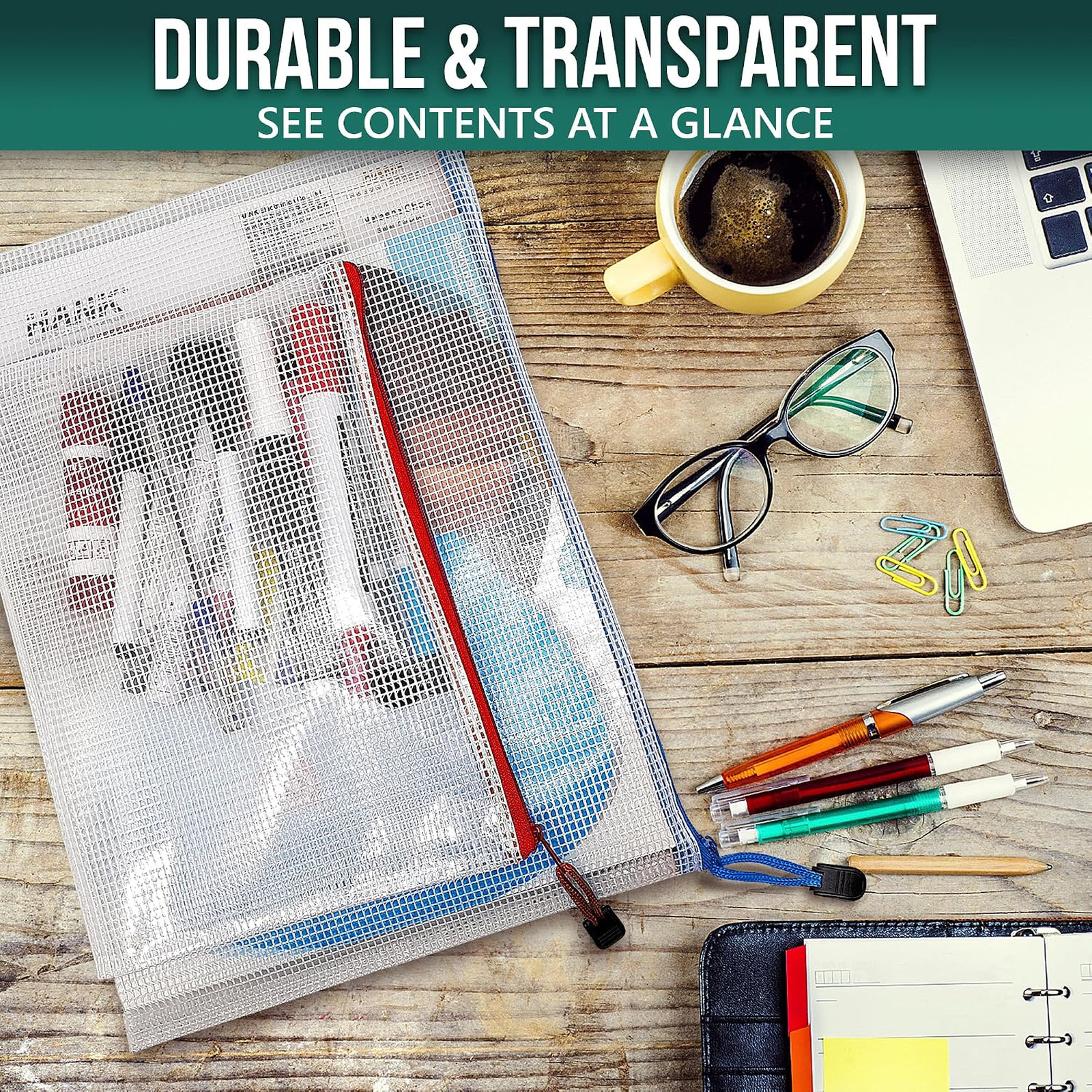 Plastic Mesh Zipper Pouches Set, Assorted Sizes, Waterproof PVC Organizer Bags