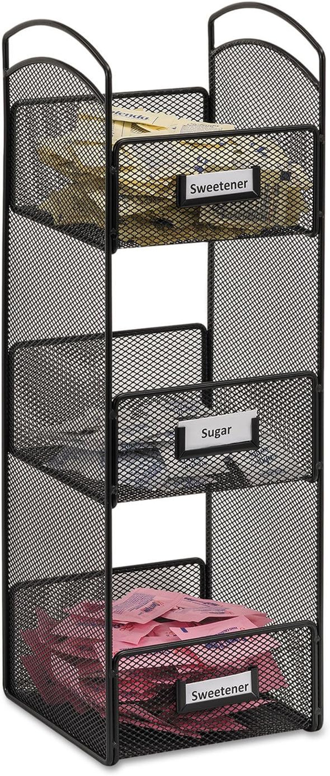 onyx Mesh Tower Organizer – 3 Compartments, Labels Included, Steel Mesh with Pow