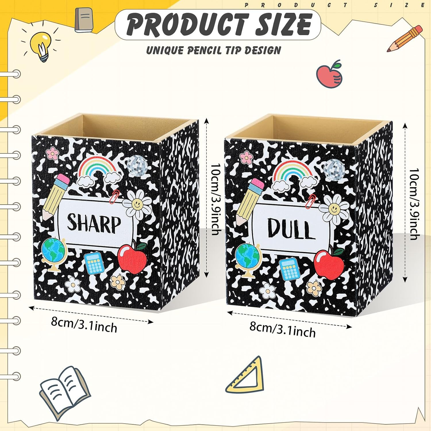 2 Pcs Notebook Shaped Holder Sharp Dull Holder Wooden Dispenser Pencil Storage w