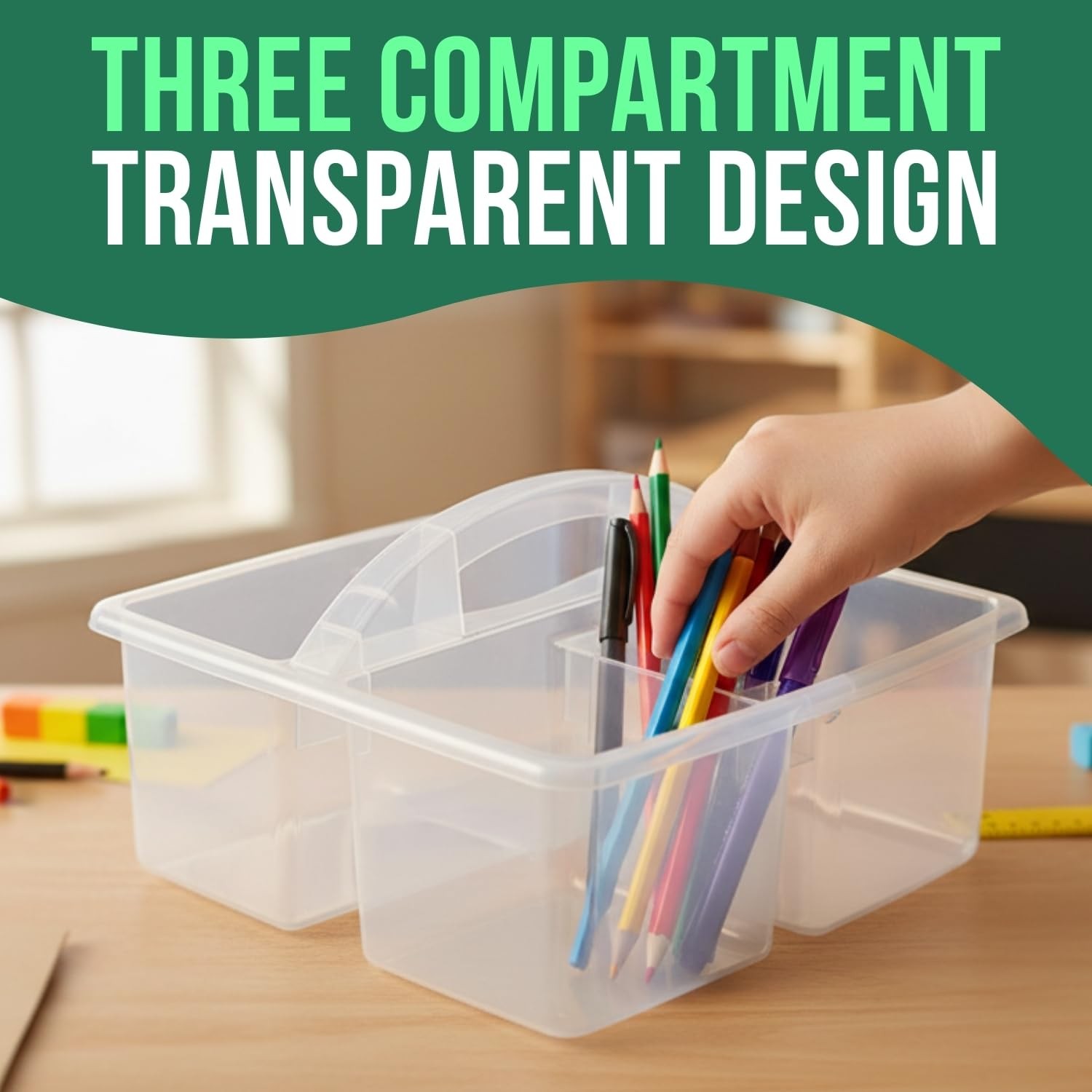 Fun Express 3 Compartment Clear Classroom Storage Caddies – 6 Pieces 14422828