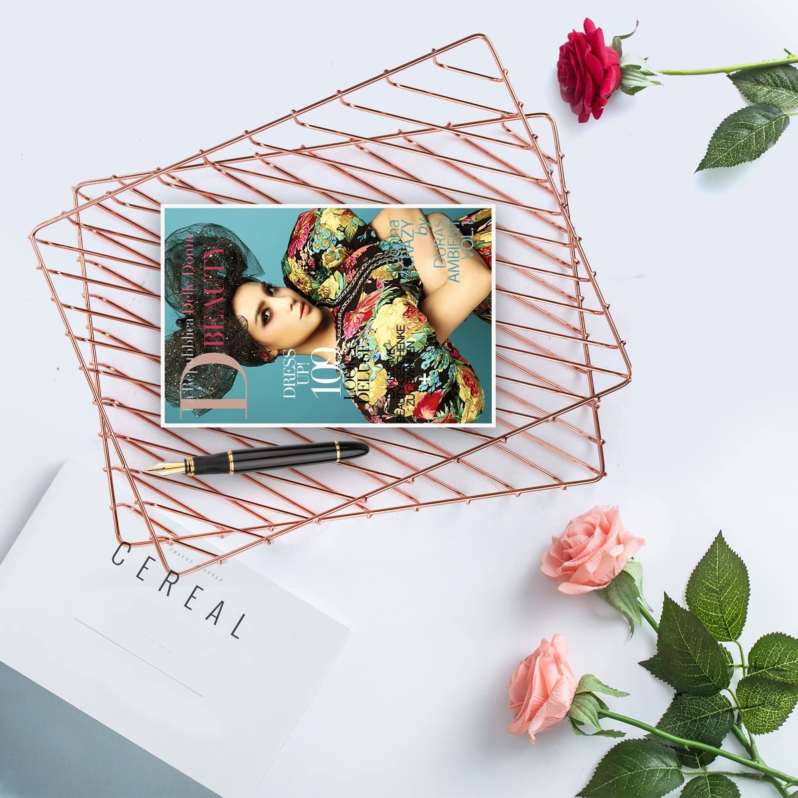 3 PCS Rose Gold Wire Desk Paper Letter File Tray Magazine Storage Organizer