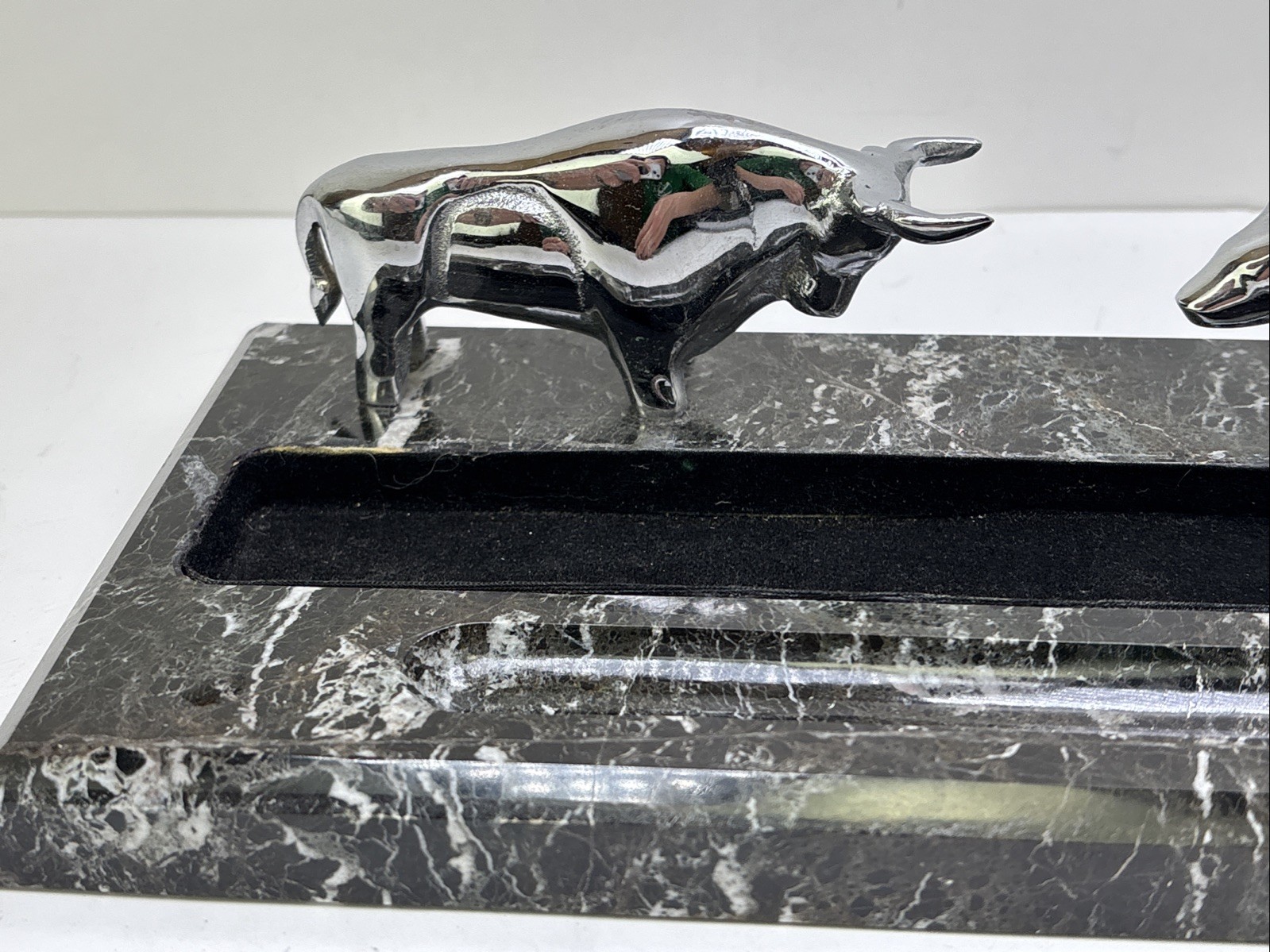 Wall Street Black Marble Bull and Bear Desk Organizer by Bey Berk International