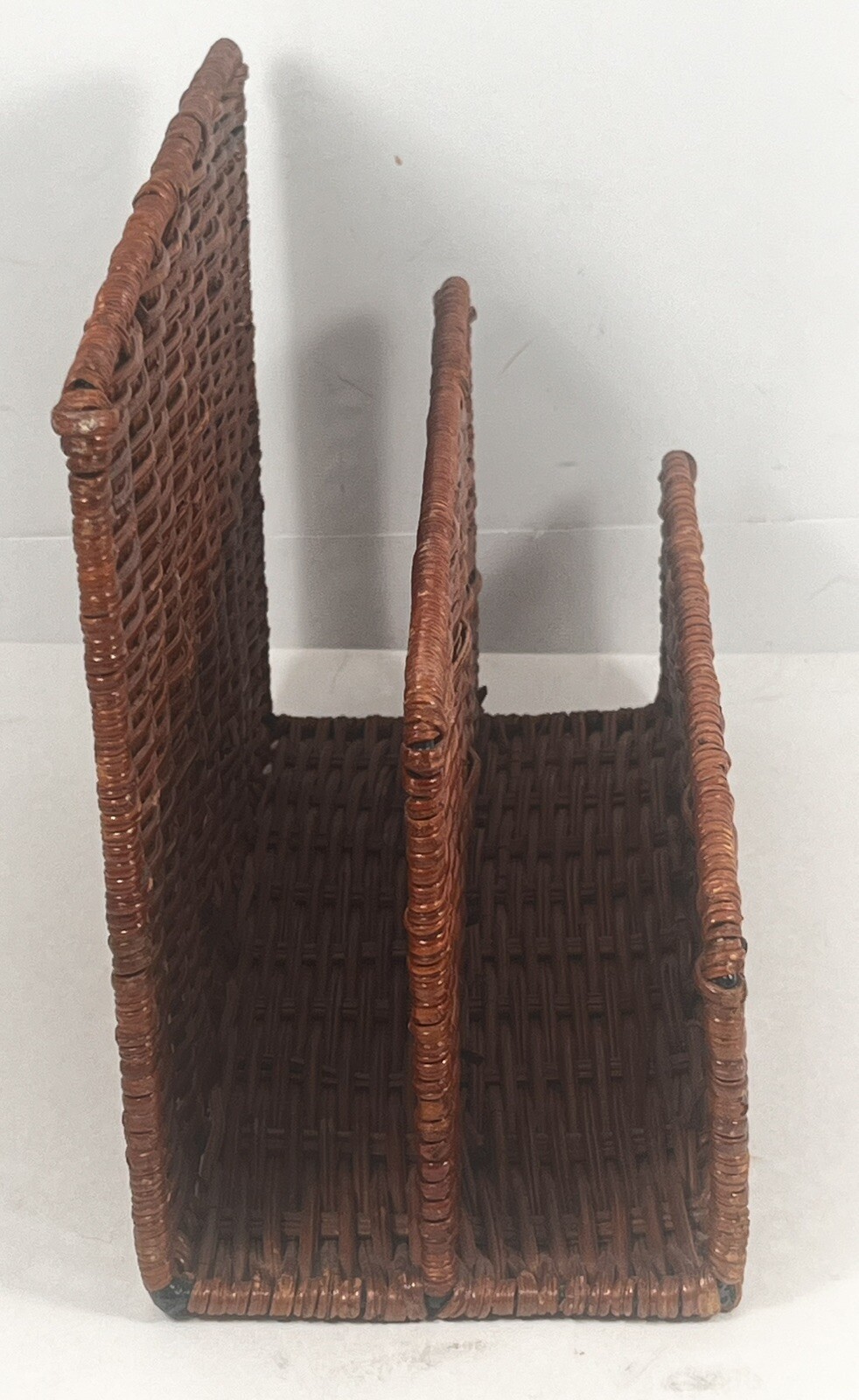 Vintage Woven Rattan Wicker 3 Compartment Letter Holder 7”x 9 1/4”