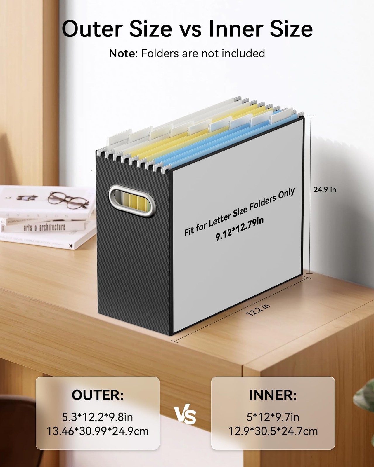 Oterri Cardboard File Organizer Box for Hanging Letter Size – 4 Packs, Black