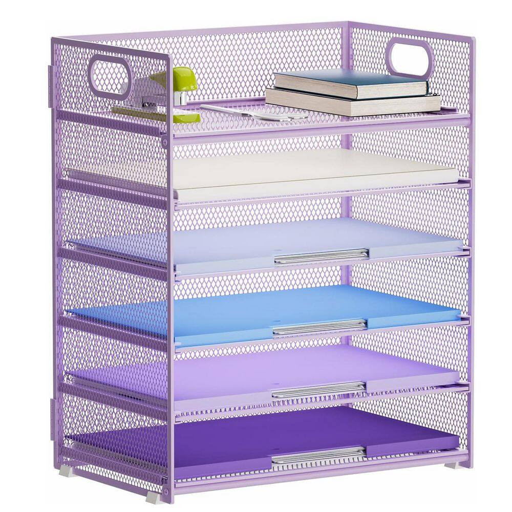 Purple 12.6 In. X 13.5 In. Metal Desk File Organizer with Handle