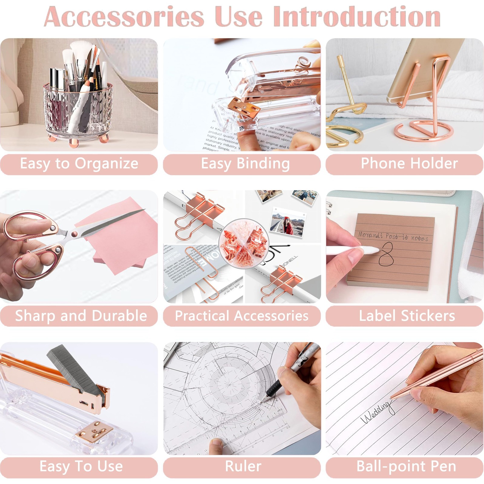 Rose Gold Desk Accessories, Office Supplies Desk Organizers 360°Pen Holder Ac…
