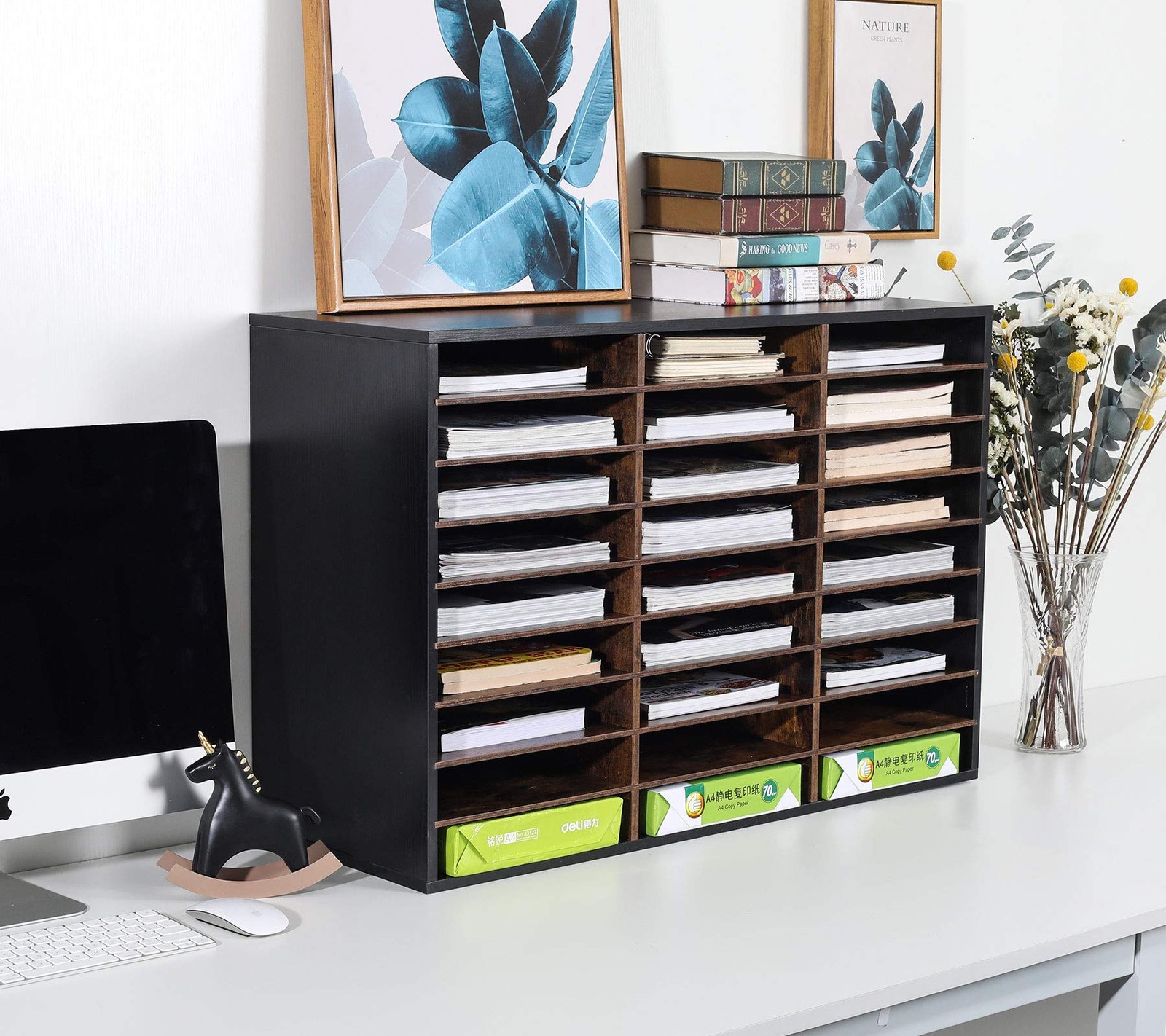 Wood Literature Organizer, 27 Slots Hold 13500 Sheets A4 Papers, Wooden Desk …