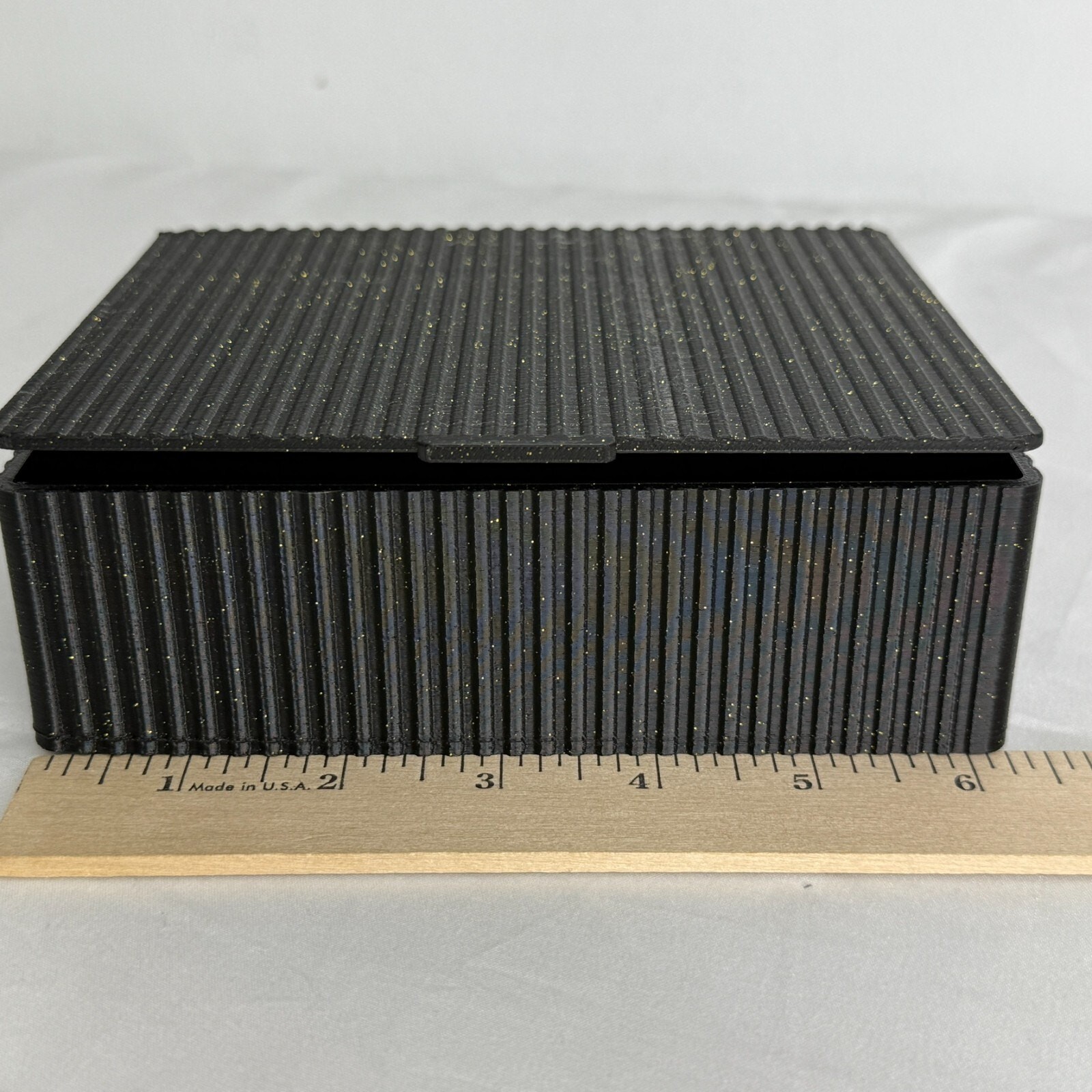 Black Glitter Textured Storage Box Tab 6×5″ Modern Minimal Organizer Bin Decor