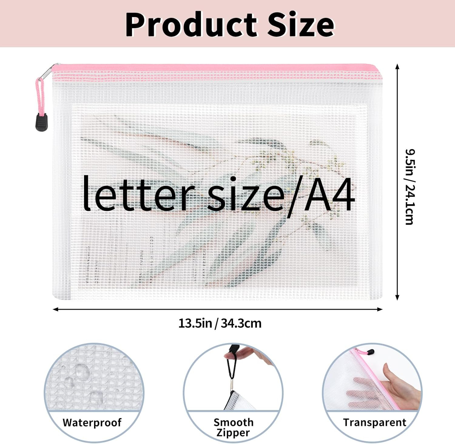 72Pcs Mesh Zipper Pouch A4 Size 12 Colors Waterproof Zipper File Bags Organizer