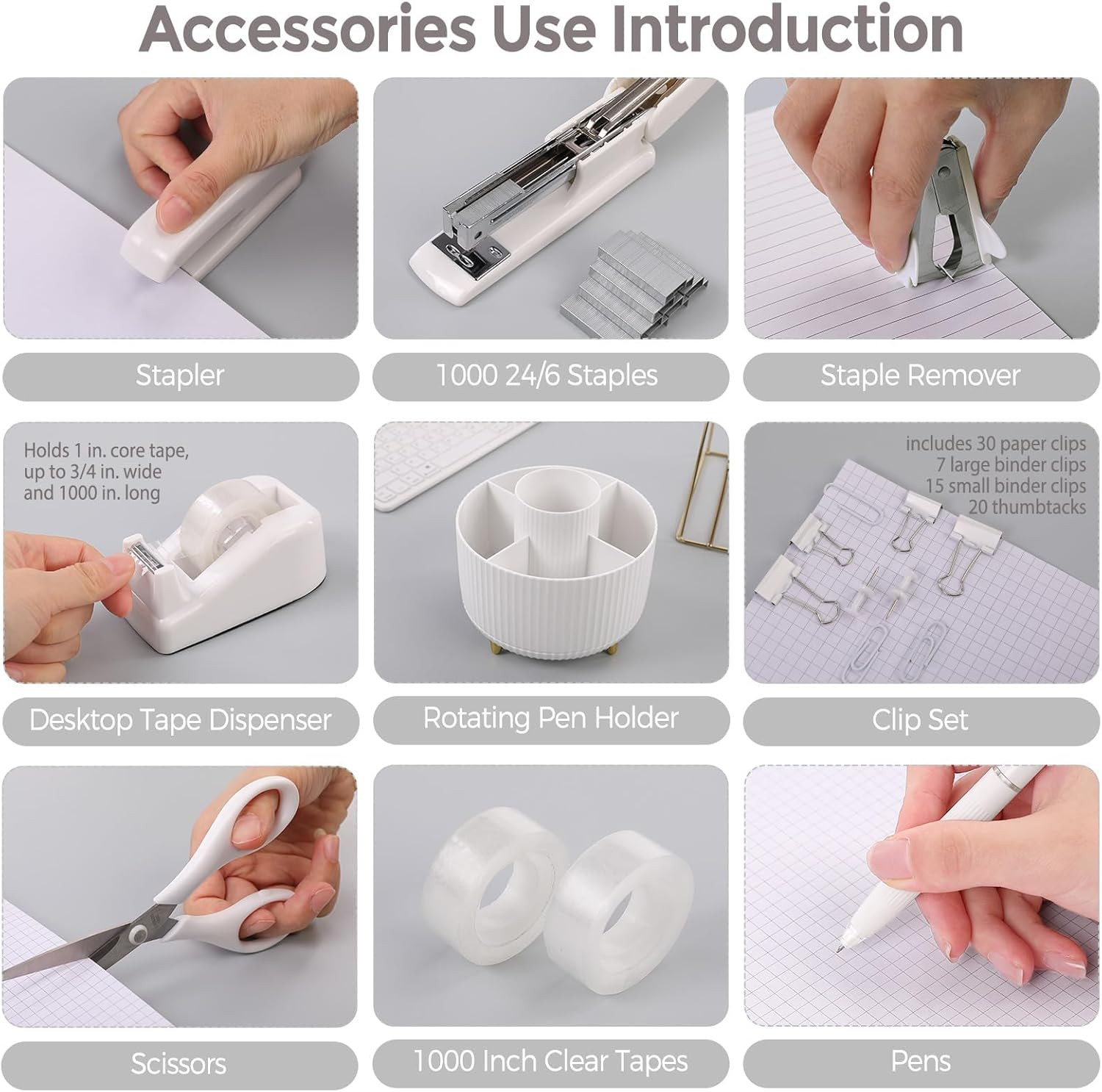 White Office Supplies Set, Office Desk Accessories 10PCS, Pencil Holder for Desk