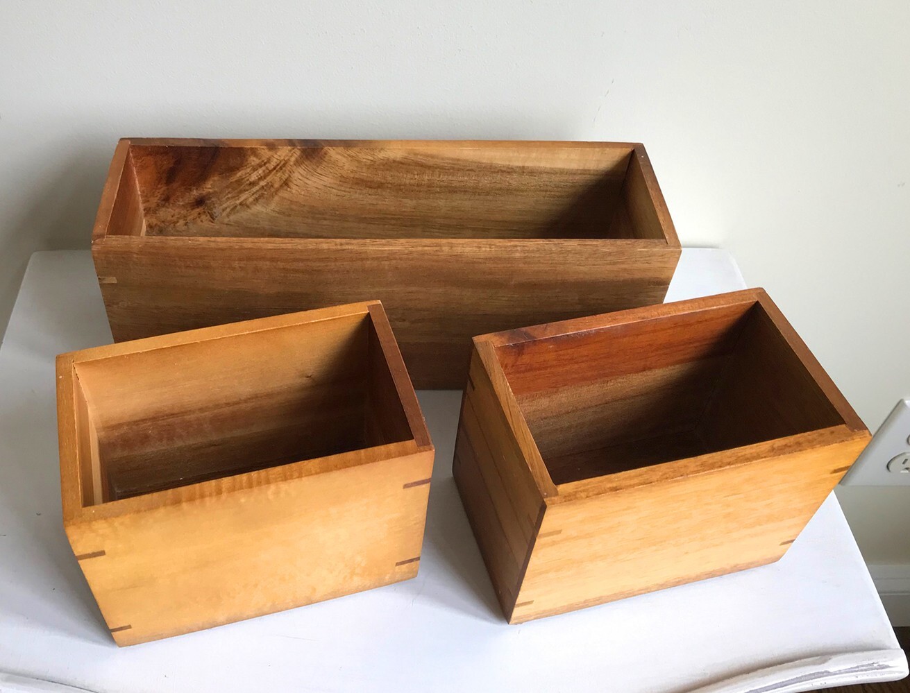 4 Piece Solid Wood Desk Organizer for Storage, Farmhouse Rustic Cottage Decor
