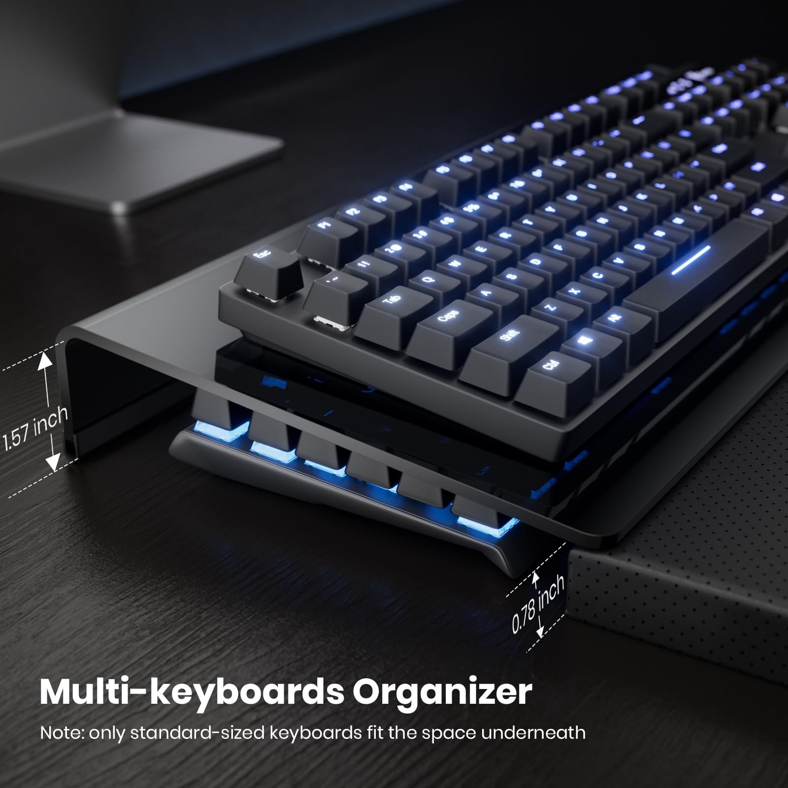 Computer Keyboard Stand Acrylic Tilted Plus, Deep Black+carfskin Comfort