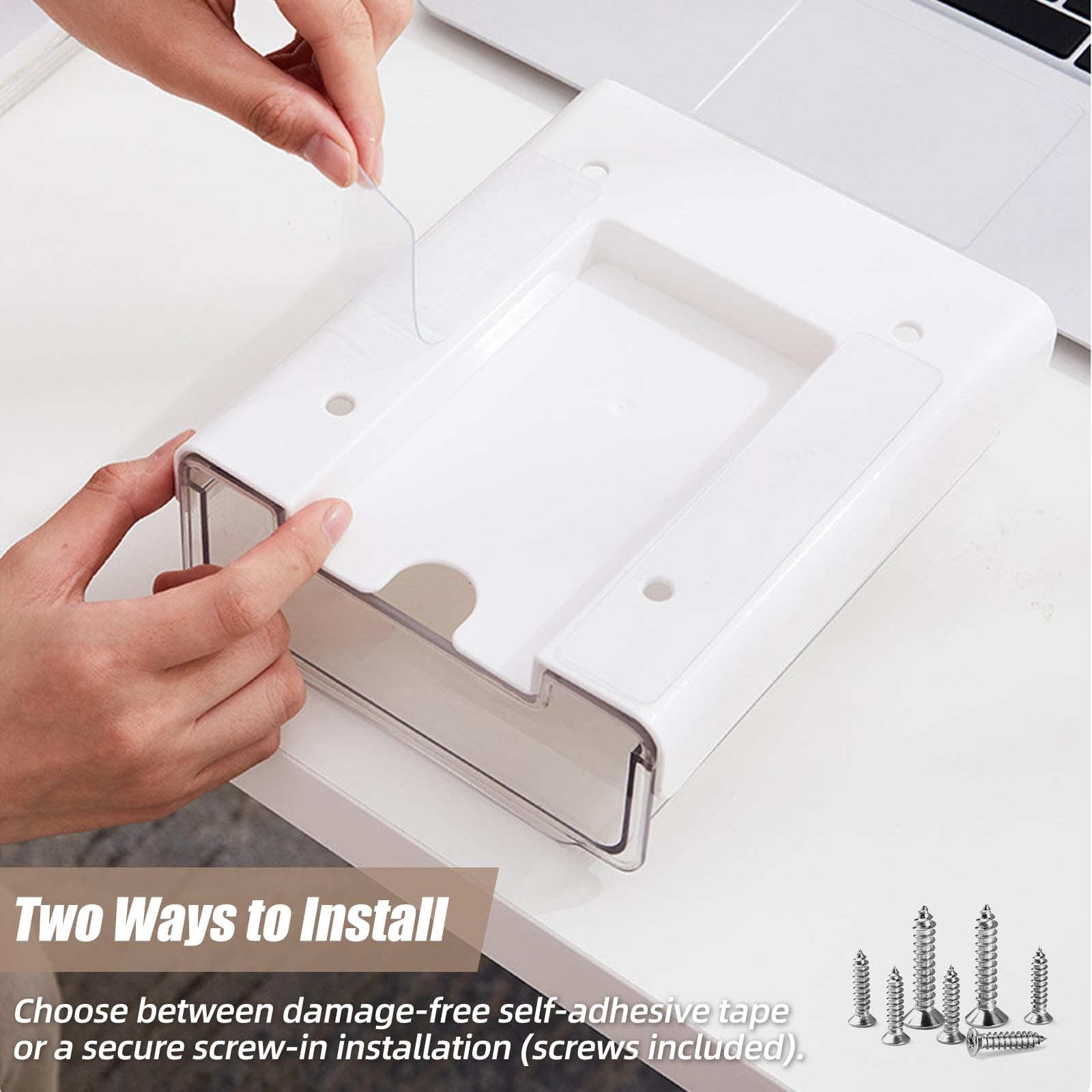 2 Pack Under Desk Storage Drawers Slide Out-Drill-On or Self-Adhesive,Large&M…