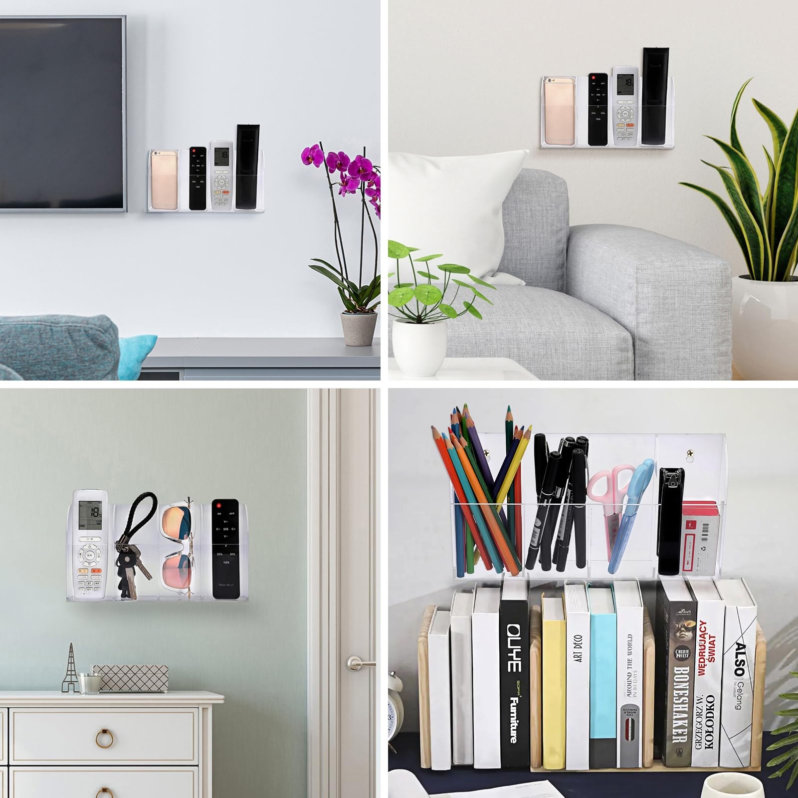 Hipiwe Wall Mount Remote Control Holder Clear Acrylic Media Organizer
