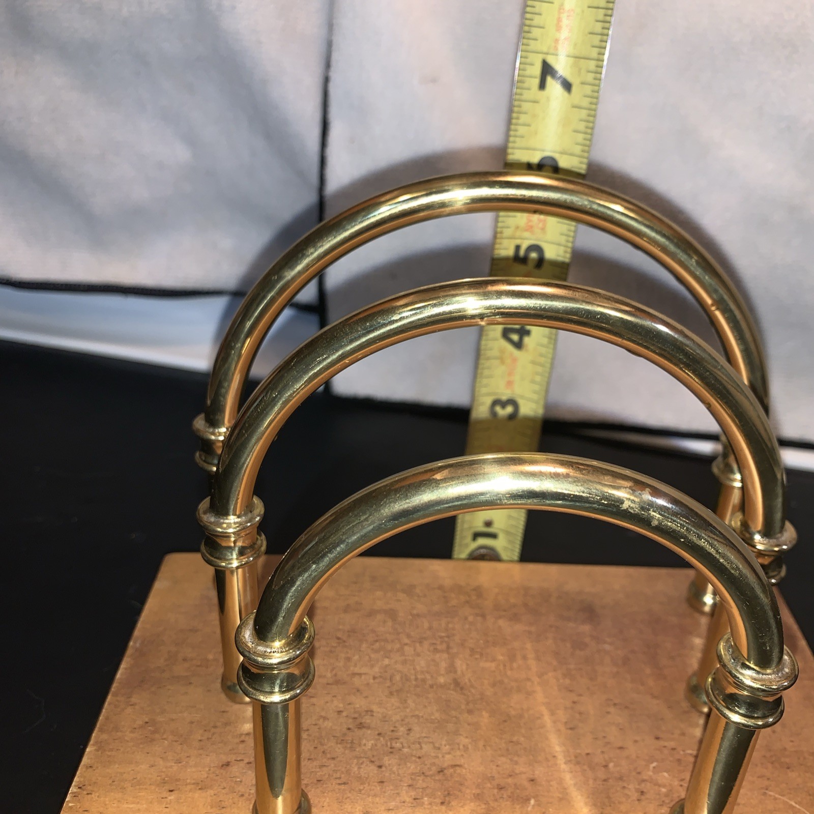 Vintage Wood & Brass Gold Arched Desk Organizer Ethan Allen MCM