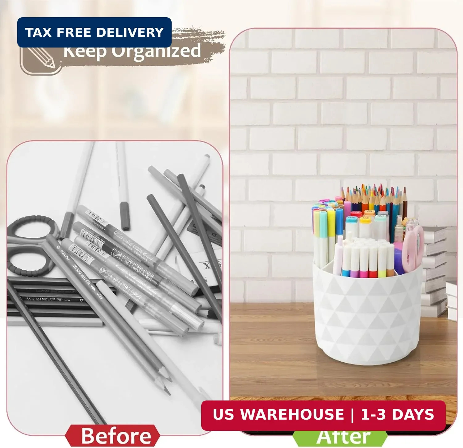 Desk Organizer, 360-Degree Rotating Pencil Pen Holders For Desk, Diamond Pattern