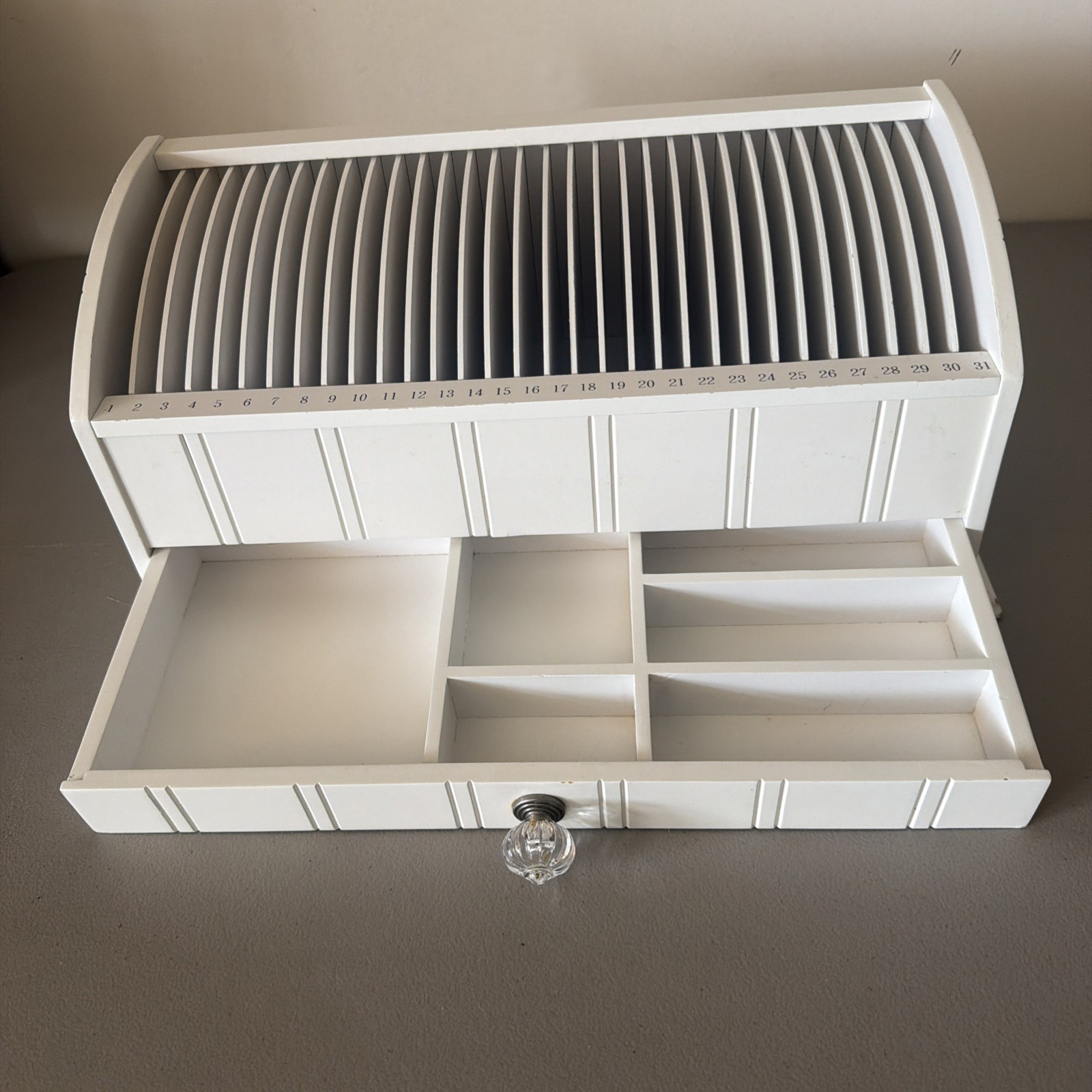 31 Day Wood Monthly Bill Letter Mail Sorter Desk Organizer Numbered w Drawer