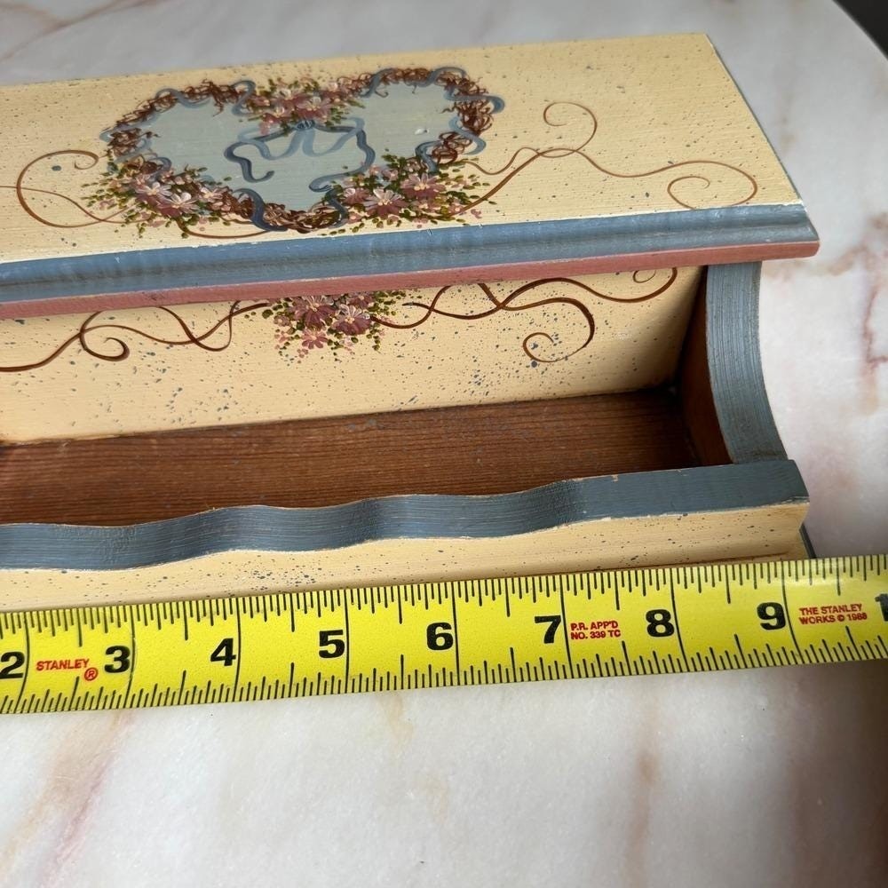 Vintage C Hawkins 1989 Hand Painted Wooden Desk Organizer Stationery Box Floral