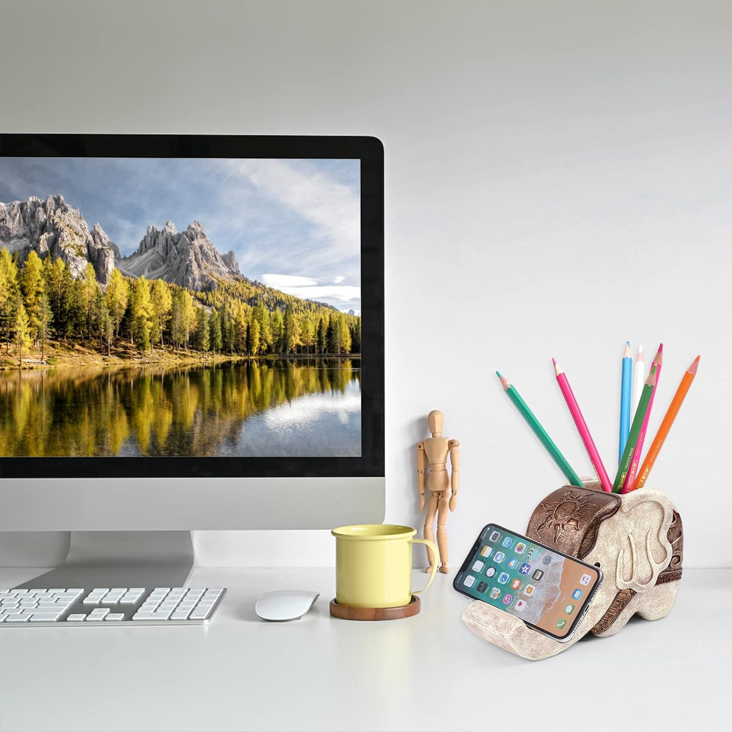 Pen Pencil Holder with Phone Stand, Multifunctional Elephant Shaped Desk Organiz