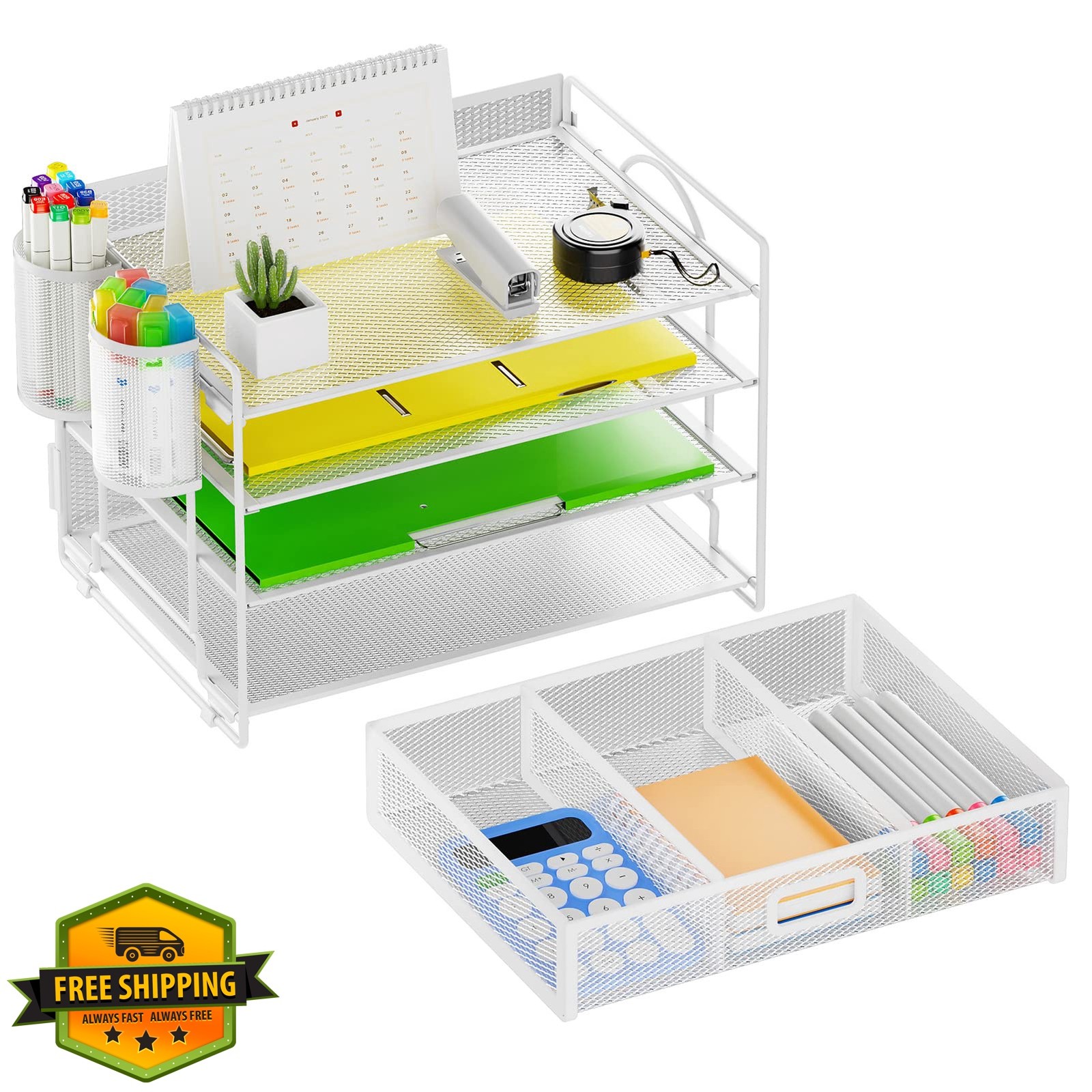 Marbrasse White With Pen Holder Organizer