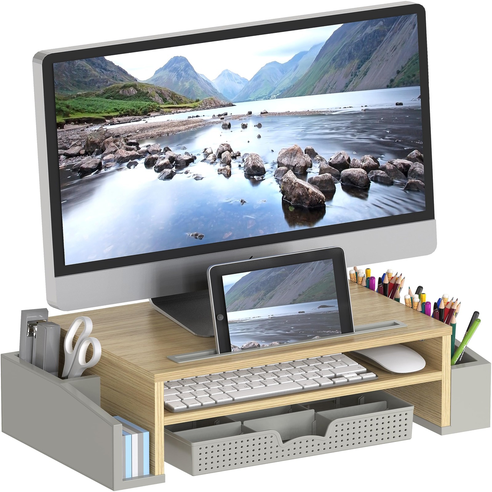 Simple Houseware Adjustable Desk Monitor Stand Riser with Organizer Tray