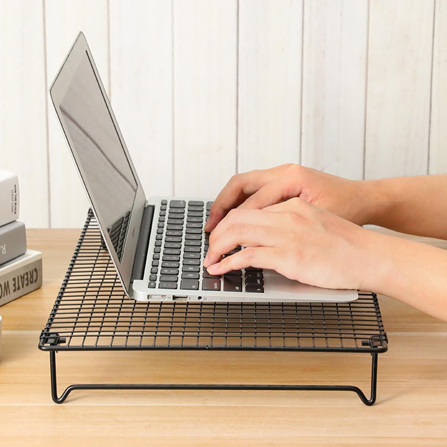 UtySty Laptop Stand Low Profile Metal Foldable Riser Holder Black