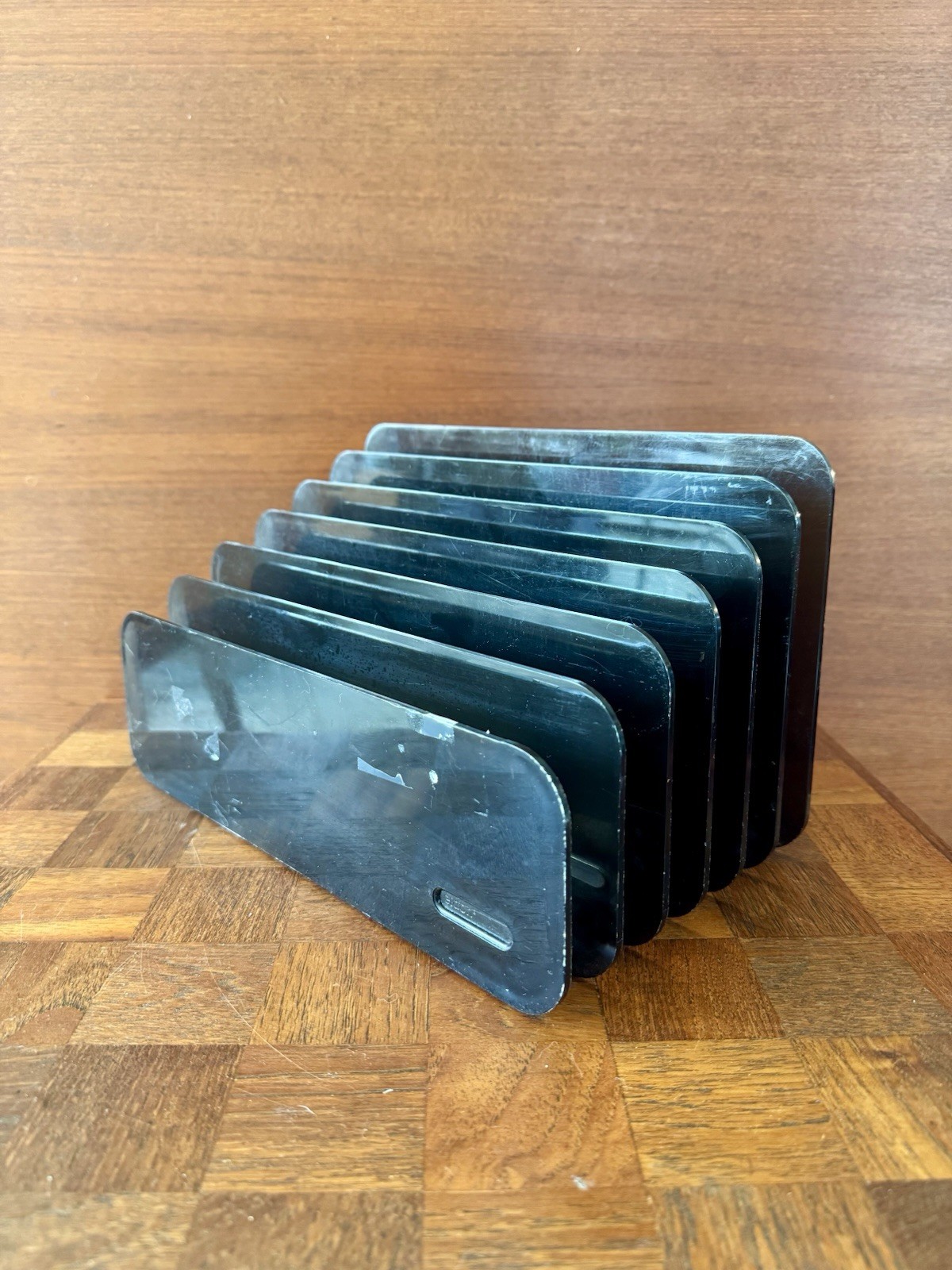 Eldon Desk Letter Paper Post Modern Vintage Black Acrylic USA 1987 Crack