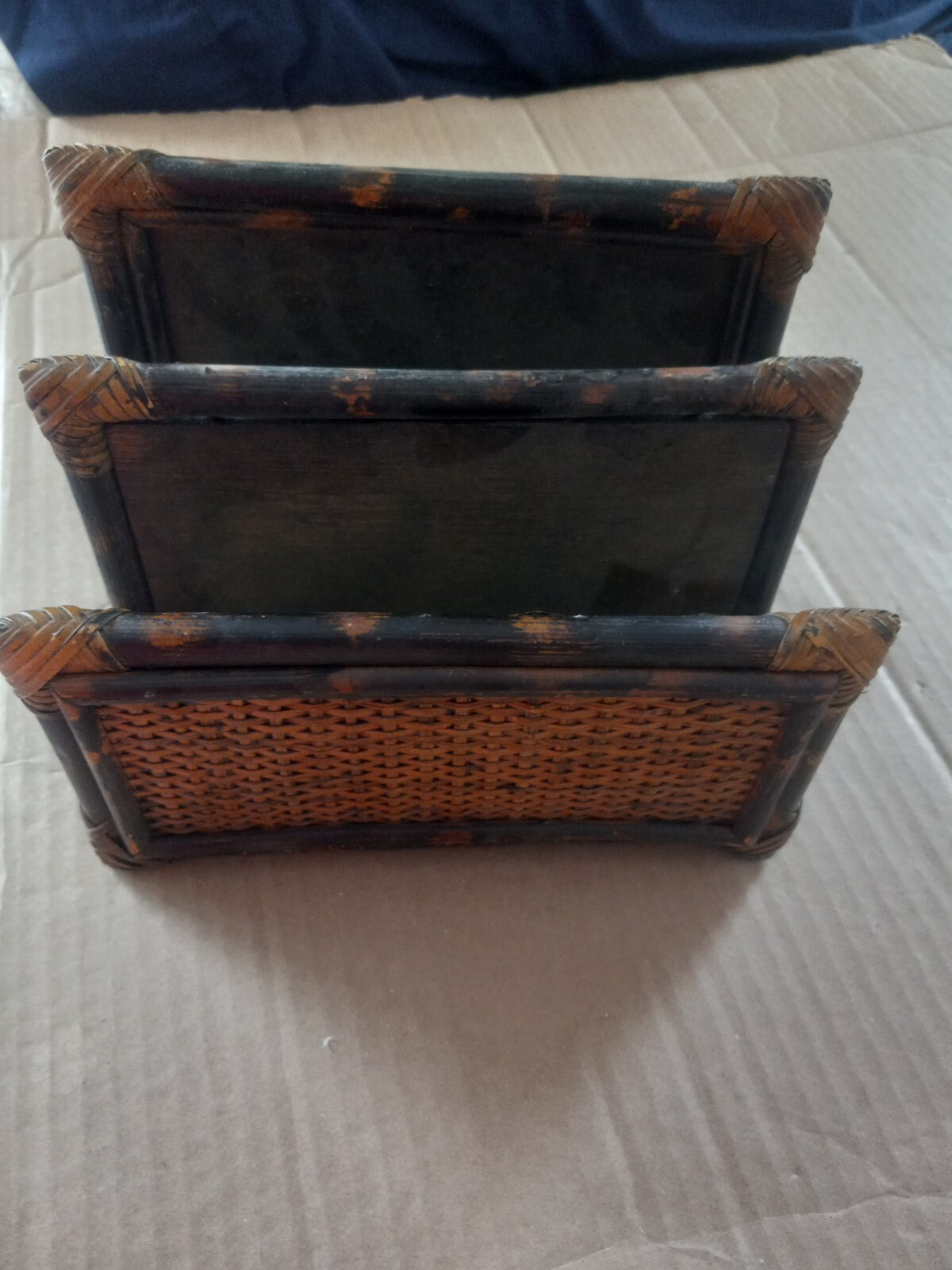 Pier 1 Woven Rattan Boho Desk Organizer/Letter Holder By Brighton Made In China