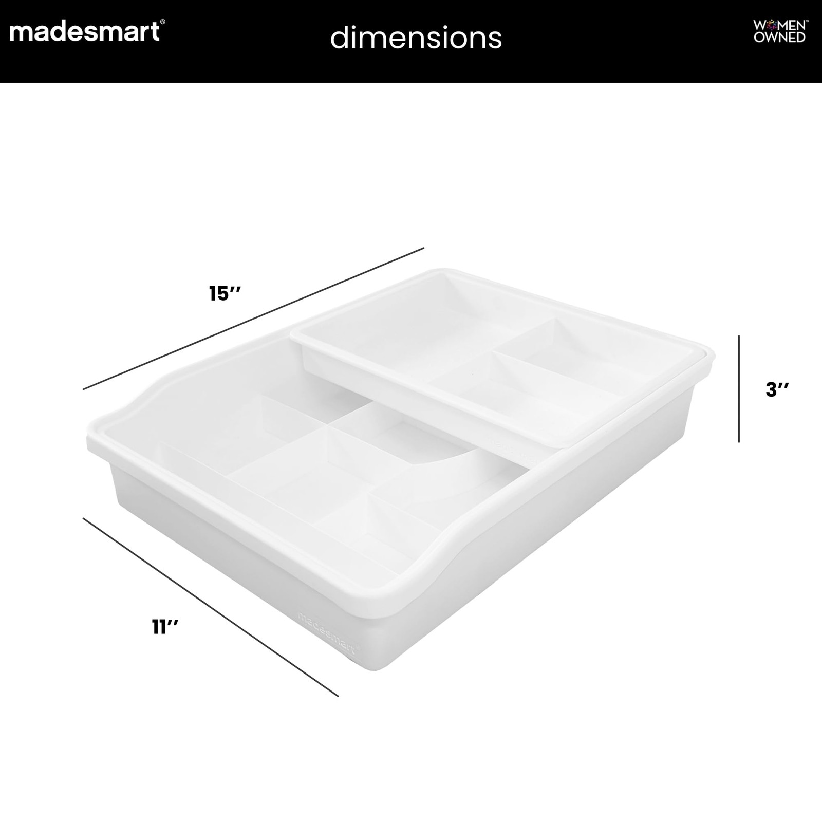 madesmart 13-Compartment Junk Drawer Organizer with Sliding Top Tray, White