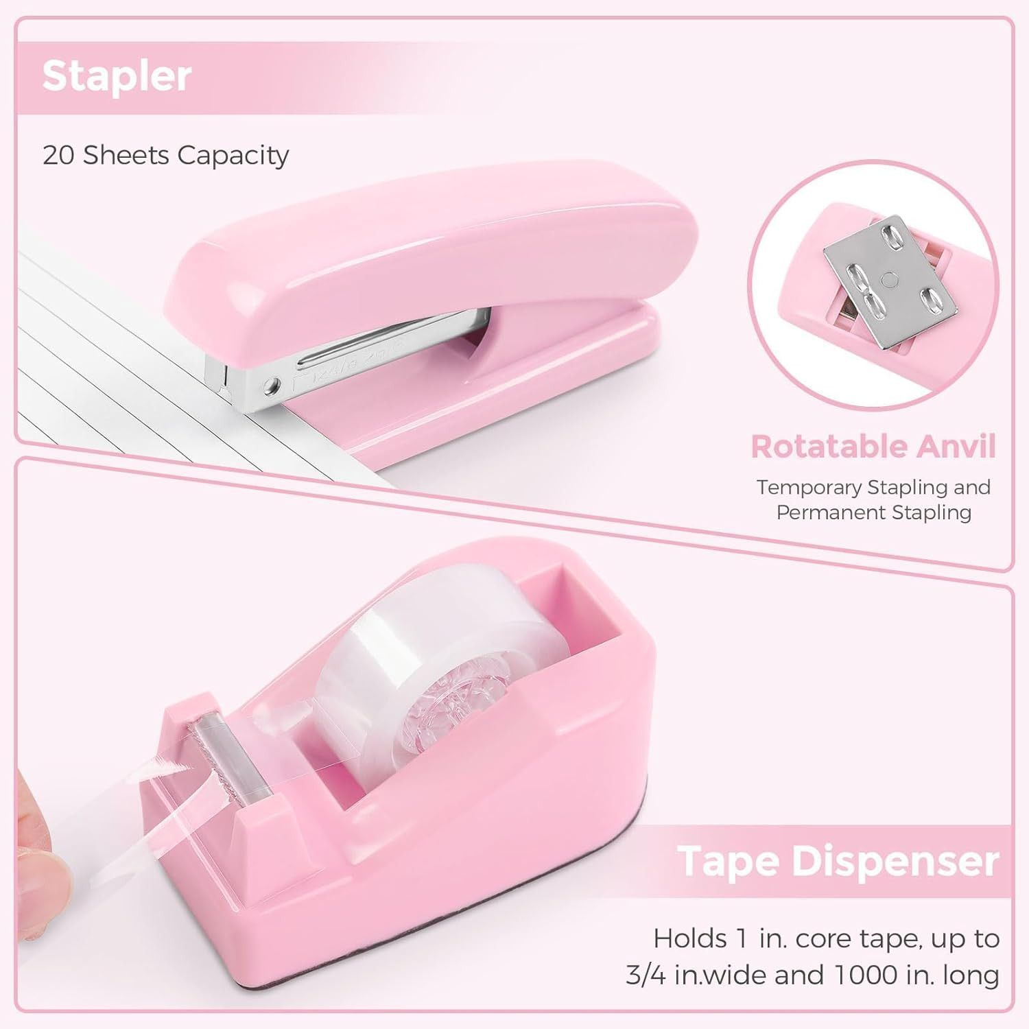 Pink Desk Accessories, Pink Office Supplies Set, Mesh Desk Organizer, Stapler, T