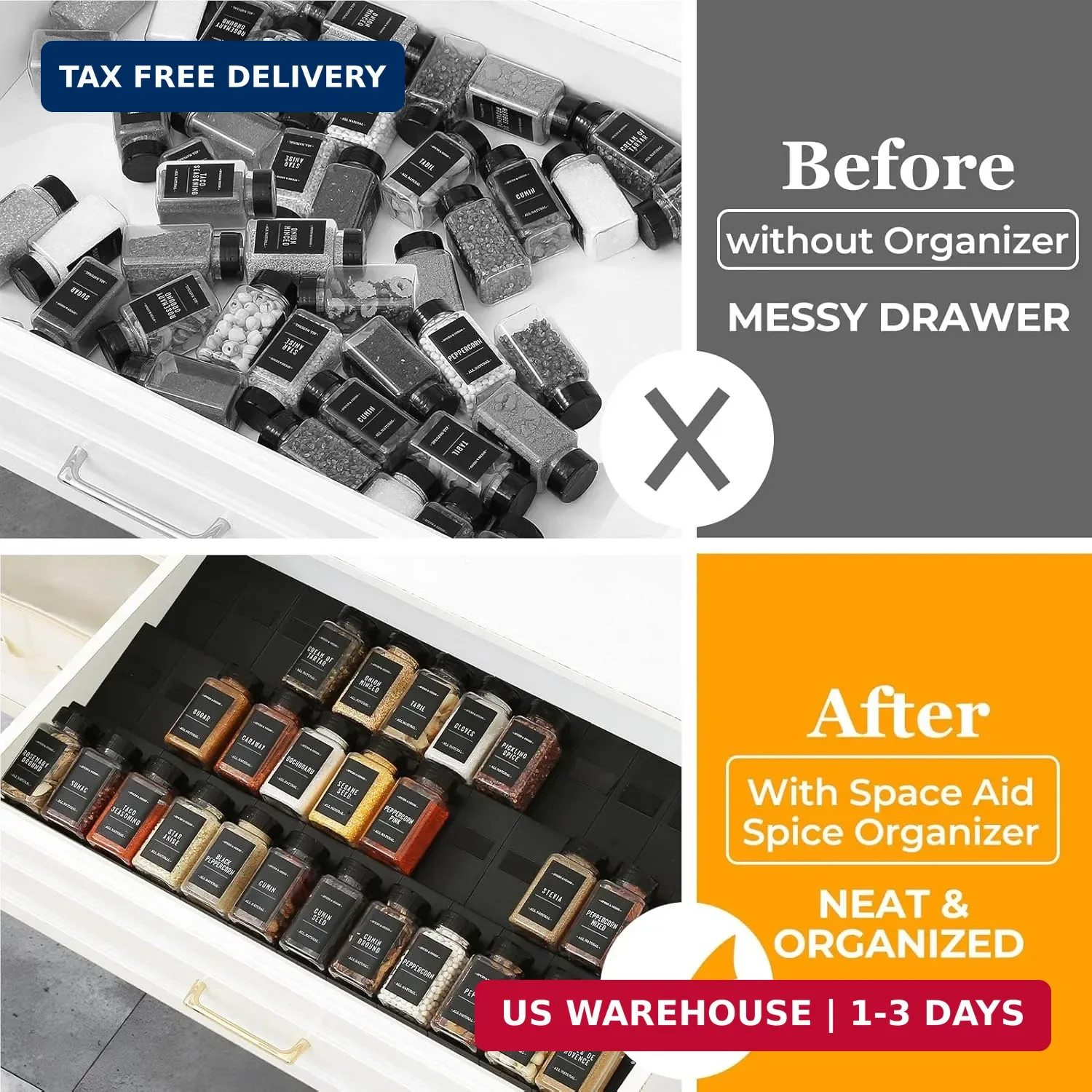Famhap Spice Drawer Organizer Expandable 36 PCS, Fits 2″-72″ Wide Drawer | Inter