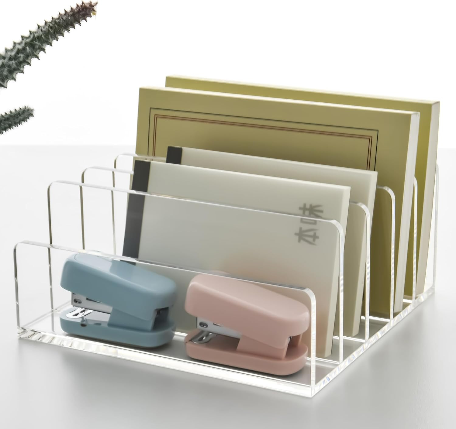 5 Compartments Clear Acrylic Mail Holder – Vertical Letter Sorter & Multifunctio