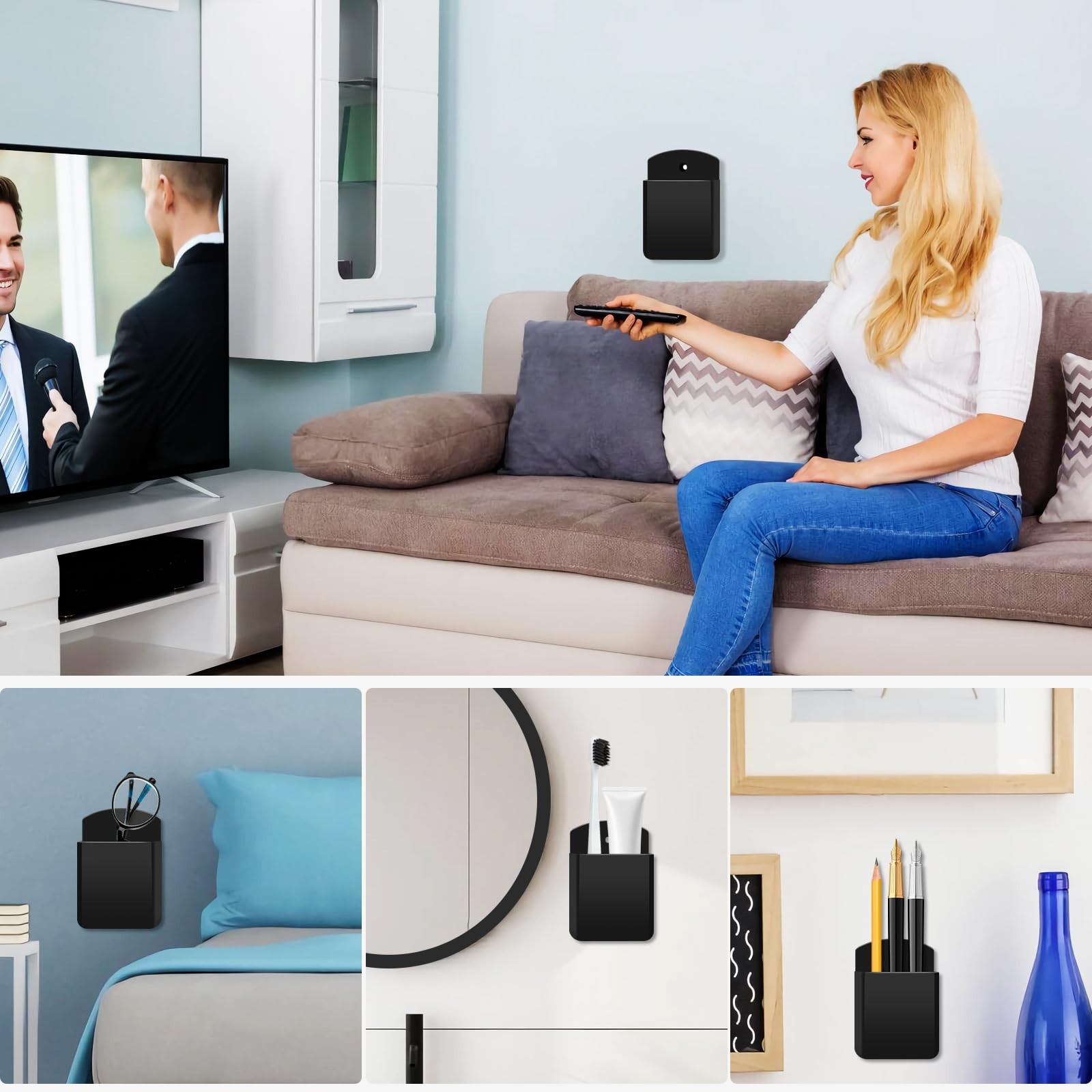 2 Pcs Remote Control Holder Wall Mount,TV Remote Holder for Home(Black)