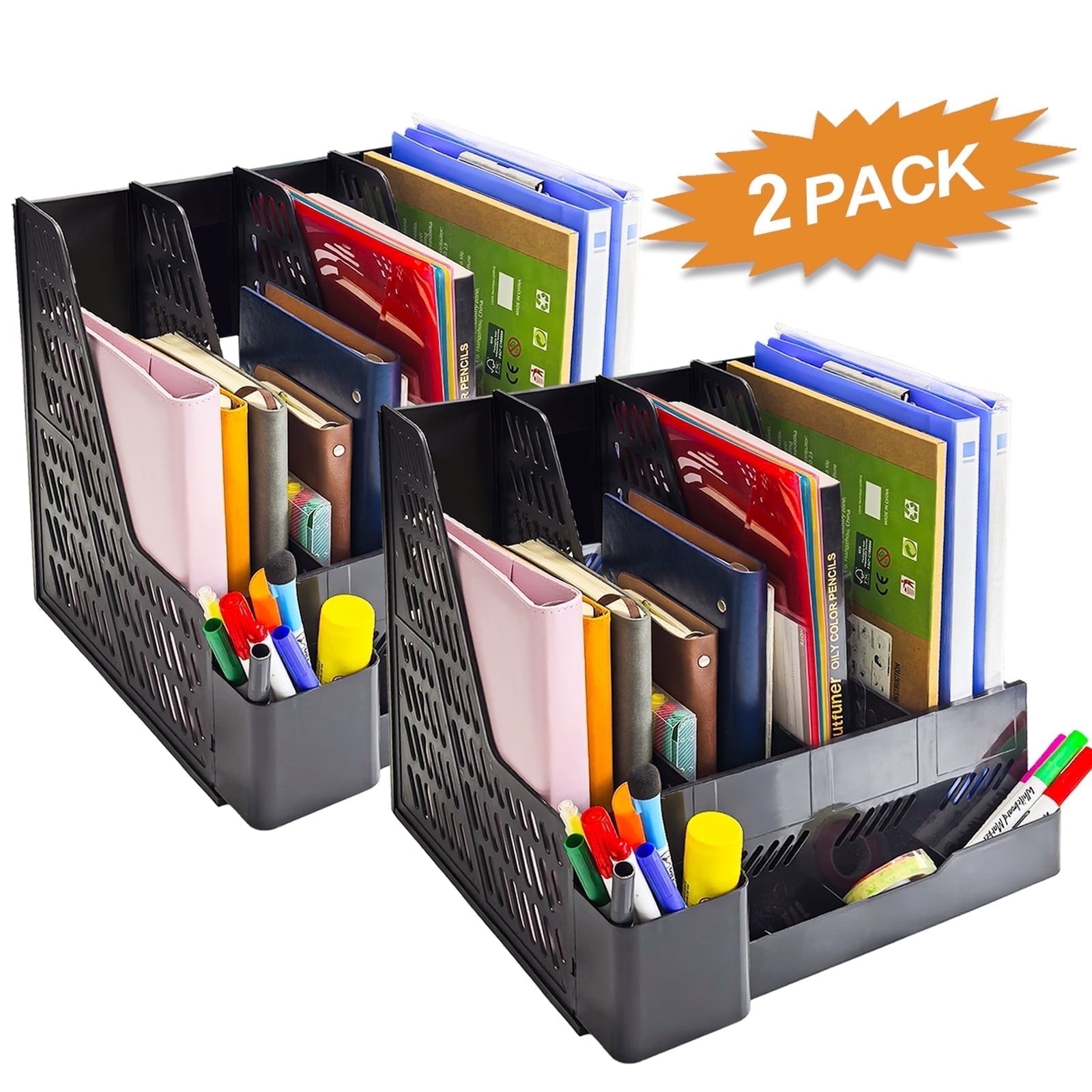 2 Pack Desk Organizers and Accessories with File Holder, 4-Tier Desk Accessories