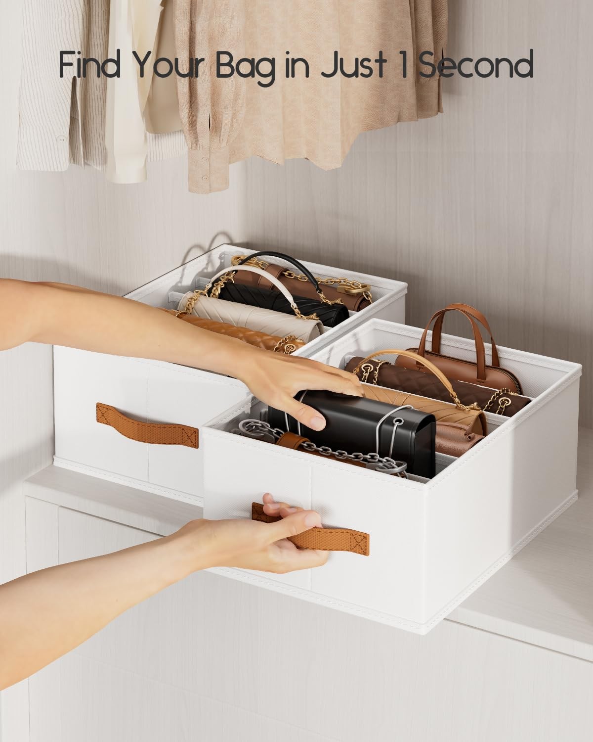 Homsorout Purse Organizer For Closet Fabric Handbag Storage Organizer Handles