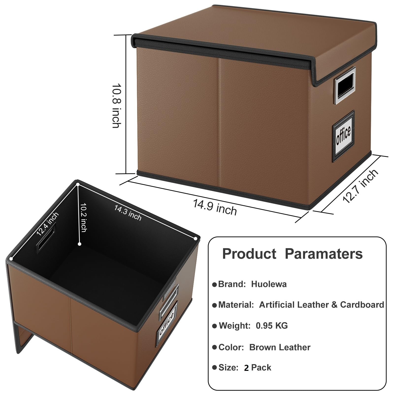 Huolewa File Organizer Boxes with 2 pack – without folders, (Leather) Brown