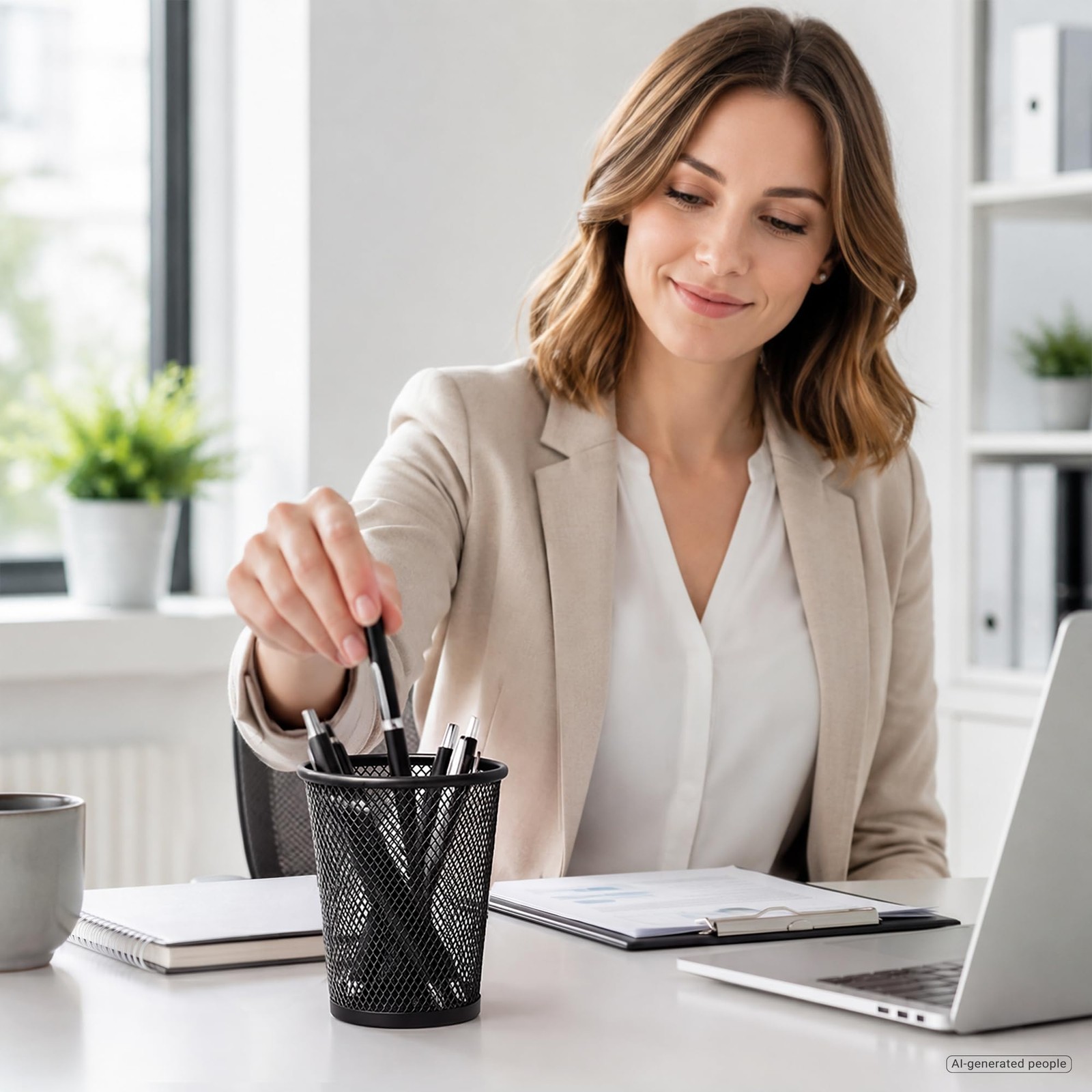 Mesh Pencil Holder for Desk 6 Pack, Metal Pen Cup Black | Pen Holder for Desk, D
