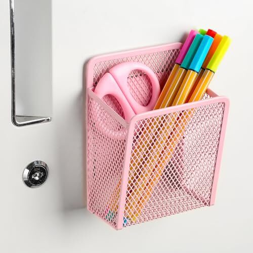 zeyce Magnetic Pencil Holder – Extra Strong Magnets 1 Basket 1 Pack Blush,Mesh