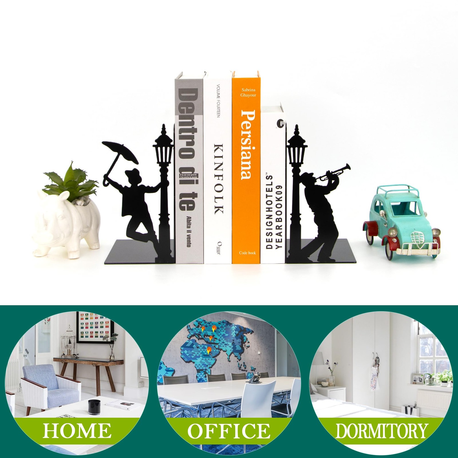 Weibefee Design Book Ends for Shelves Decorative Desk or Colorful_black
